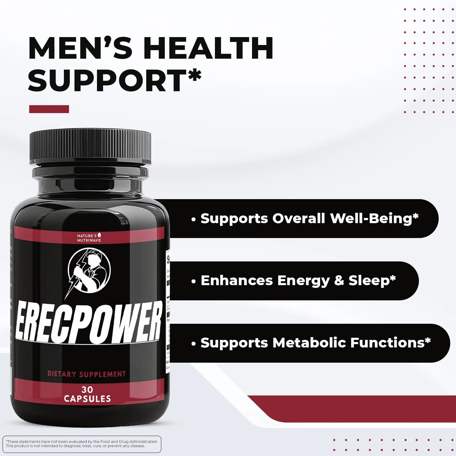 Nature's NutriWave ErecPower - 100% Natural Men's Wellness (30 Capsules) - Made in USA - Image 2