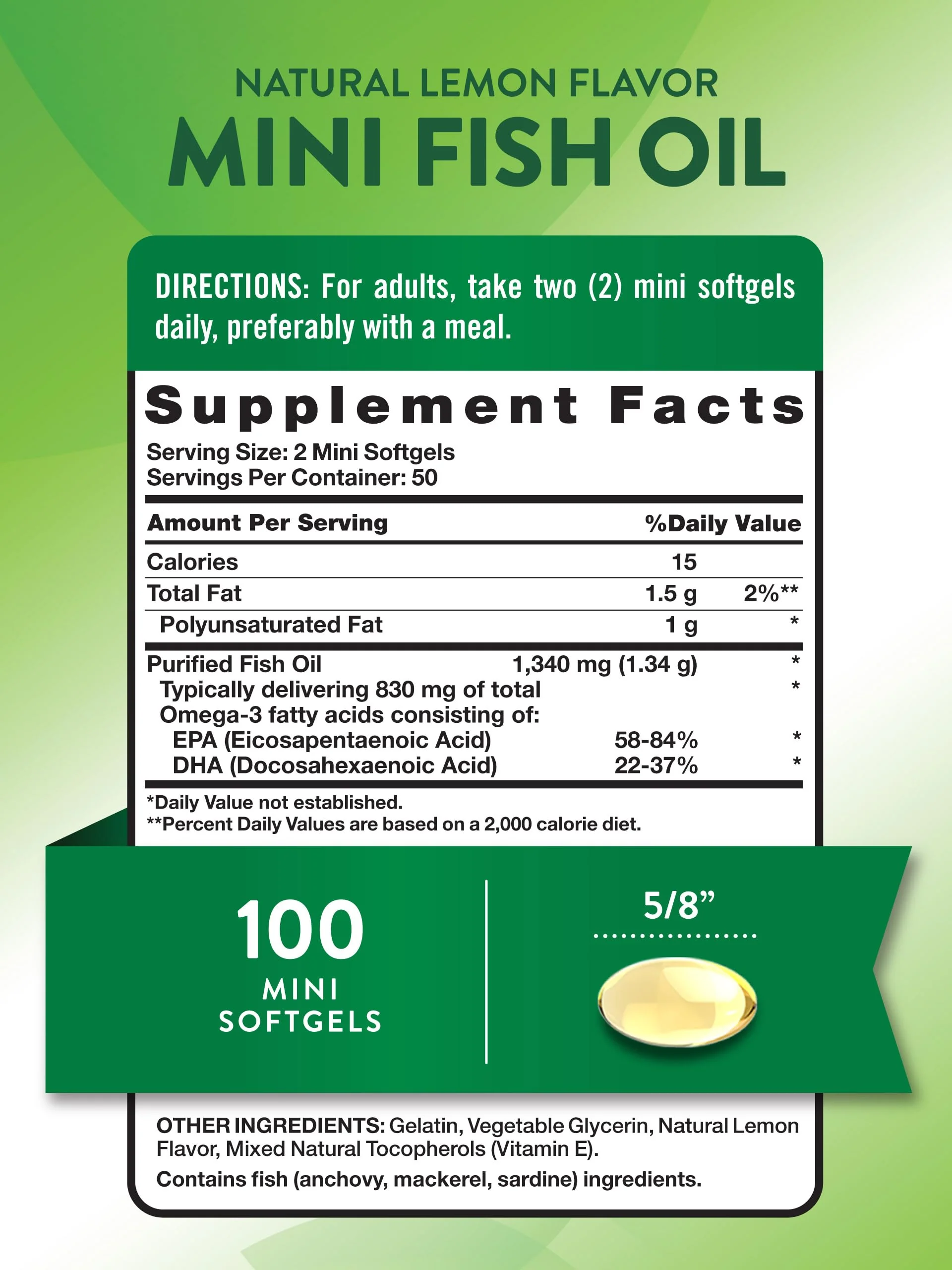 Nature's Truth Mini Fish Oil Omega-3 1340 mg | 100 Softgels | Burpless Lemon (Pack of 2) - Image 2