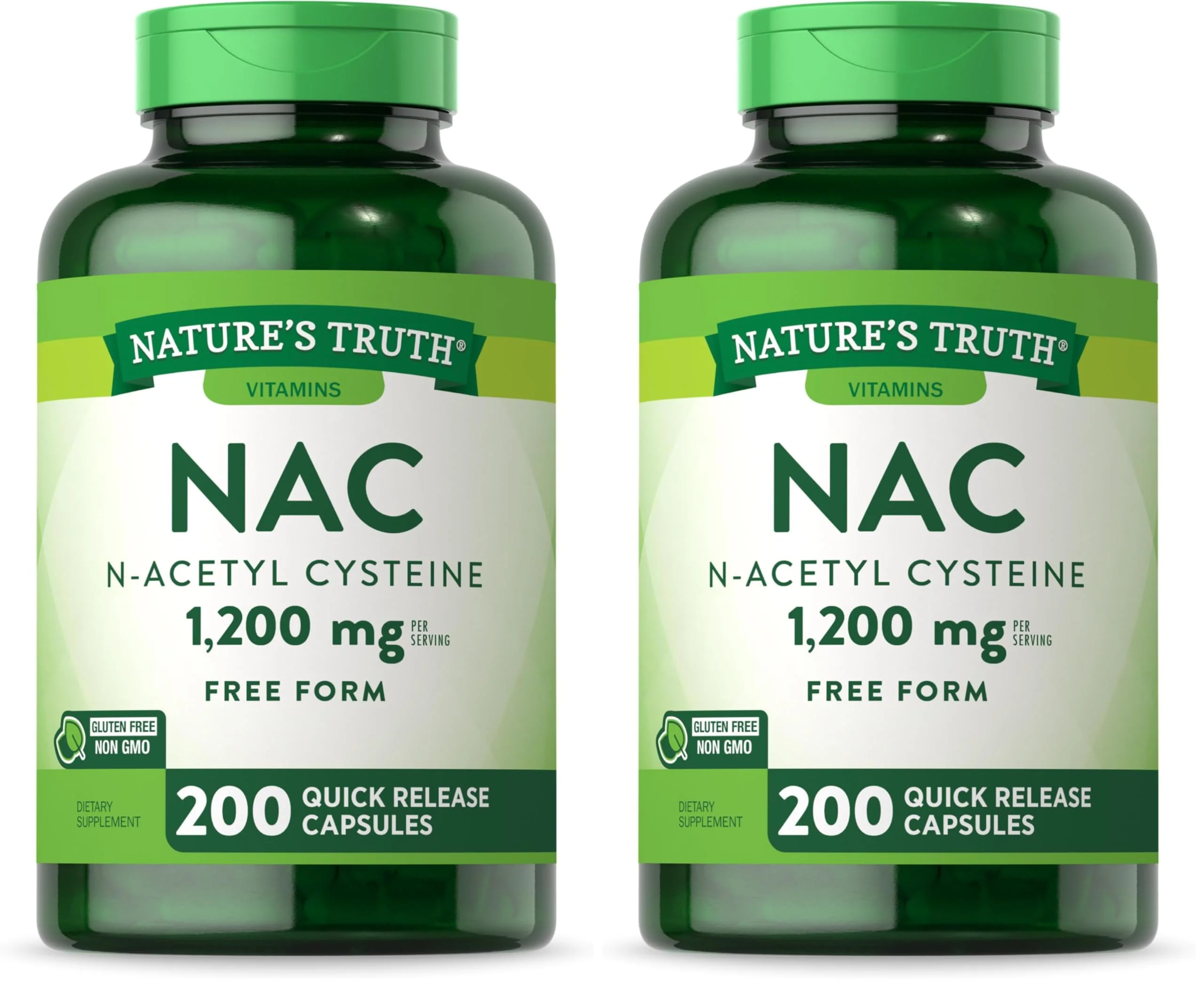 Nature's Truth NAC N-Acetyl Cysteine 1,200 mg | 200 Capsules | Pack of 2 | Non-GMO & Gluten Free