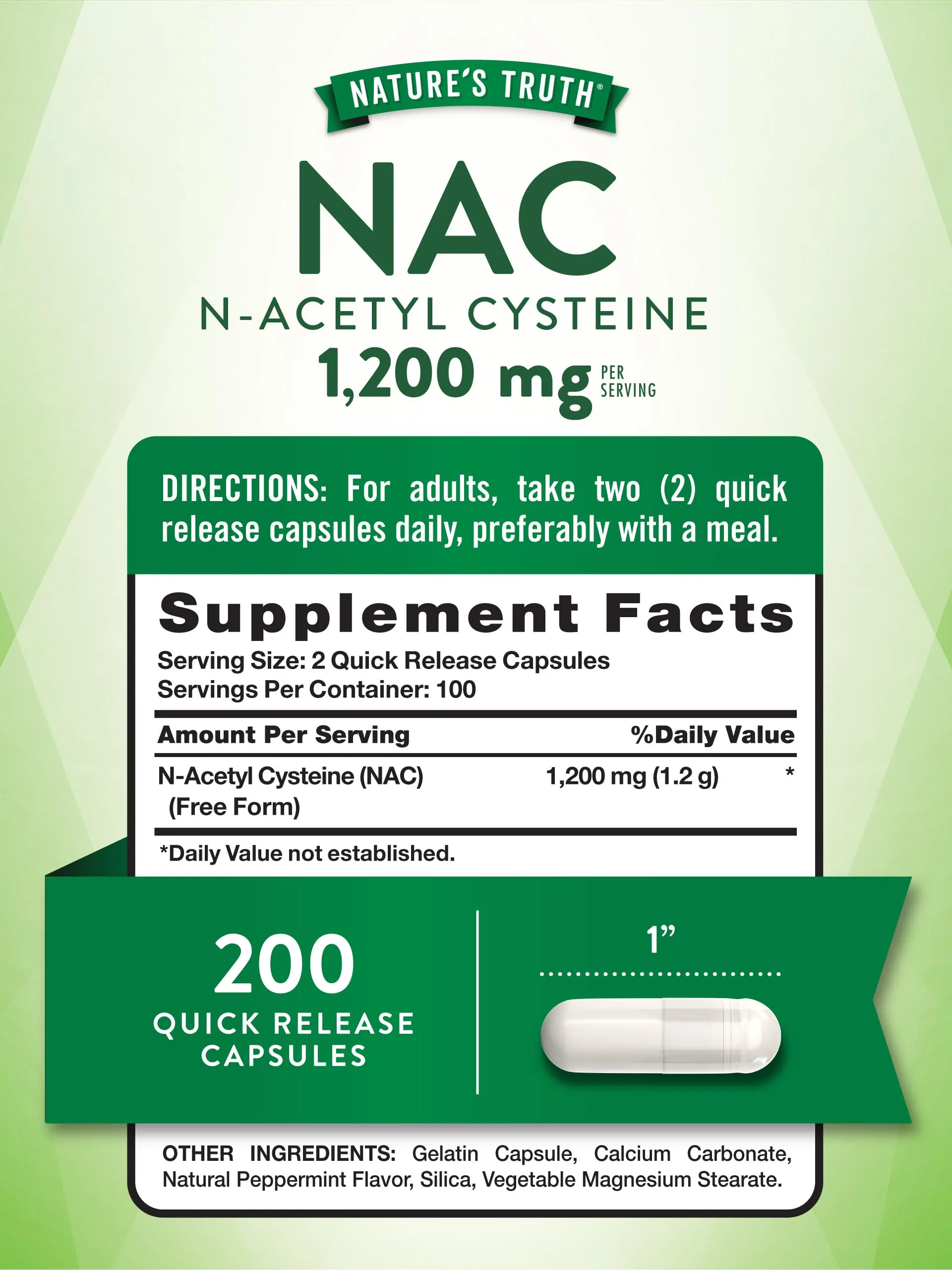 Nature's Truth NAC N-Acetyl Cysteine 1,200 mg | 200 Capsules | Pack of 2 | Non-GMO & Gluten Free - Image 16