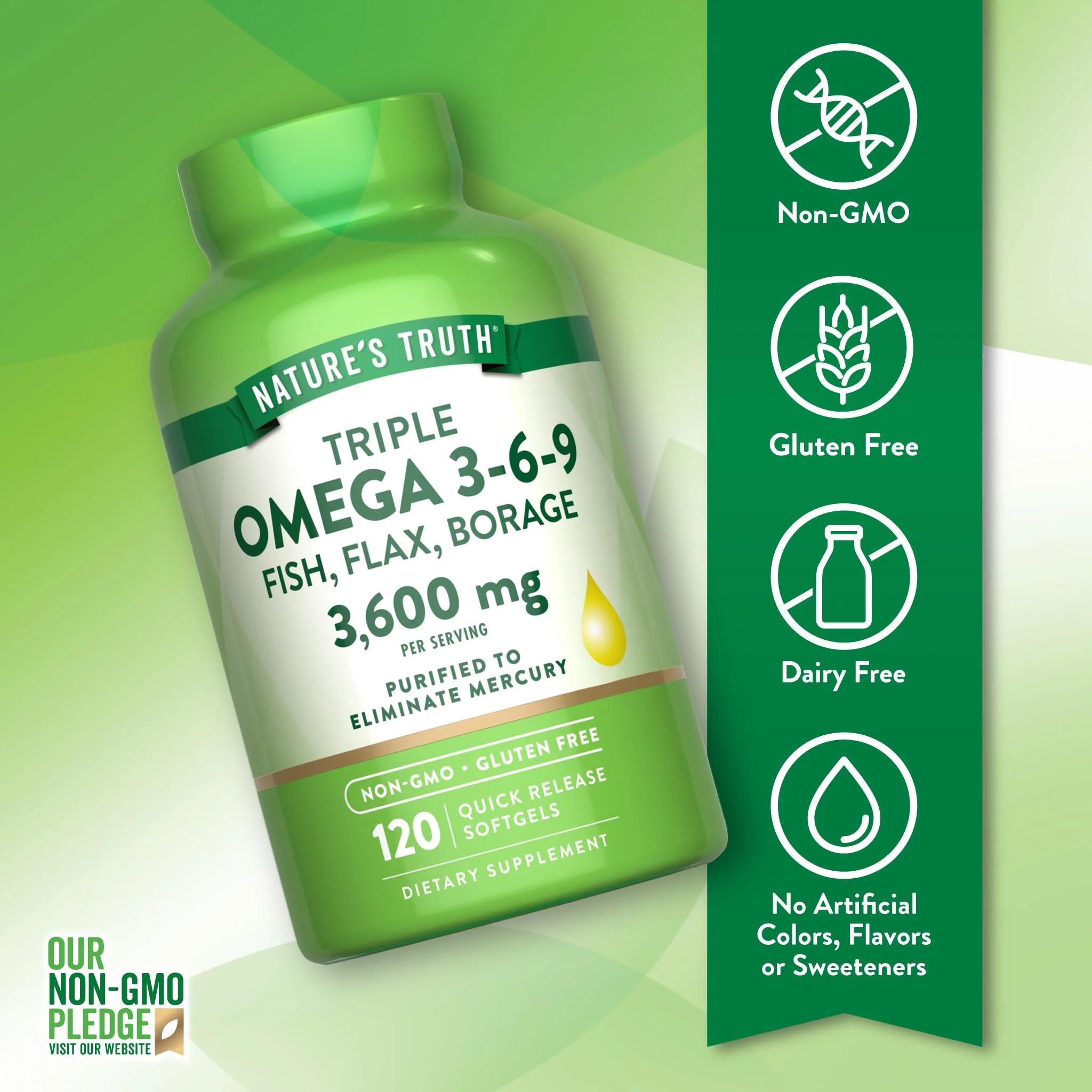 Nature's Truth Omega 3-6-9 Softgels – Triple Strength 3600 mg | Pack of 2 - Image 3