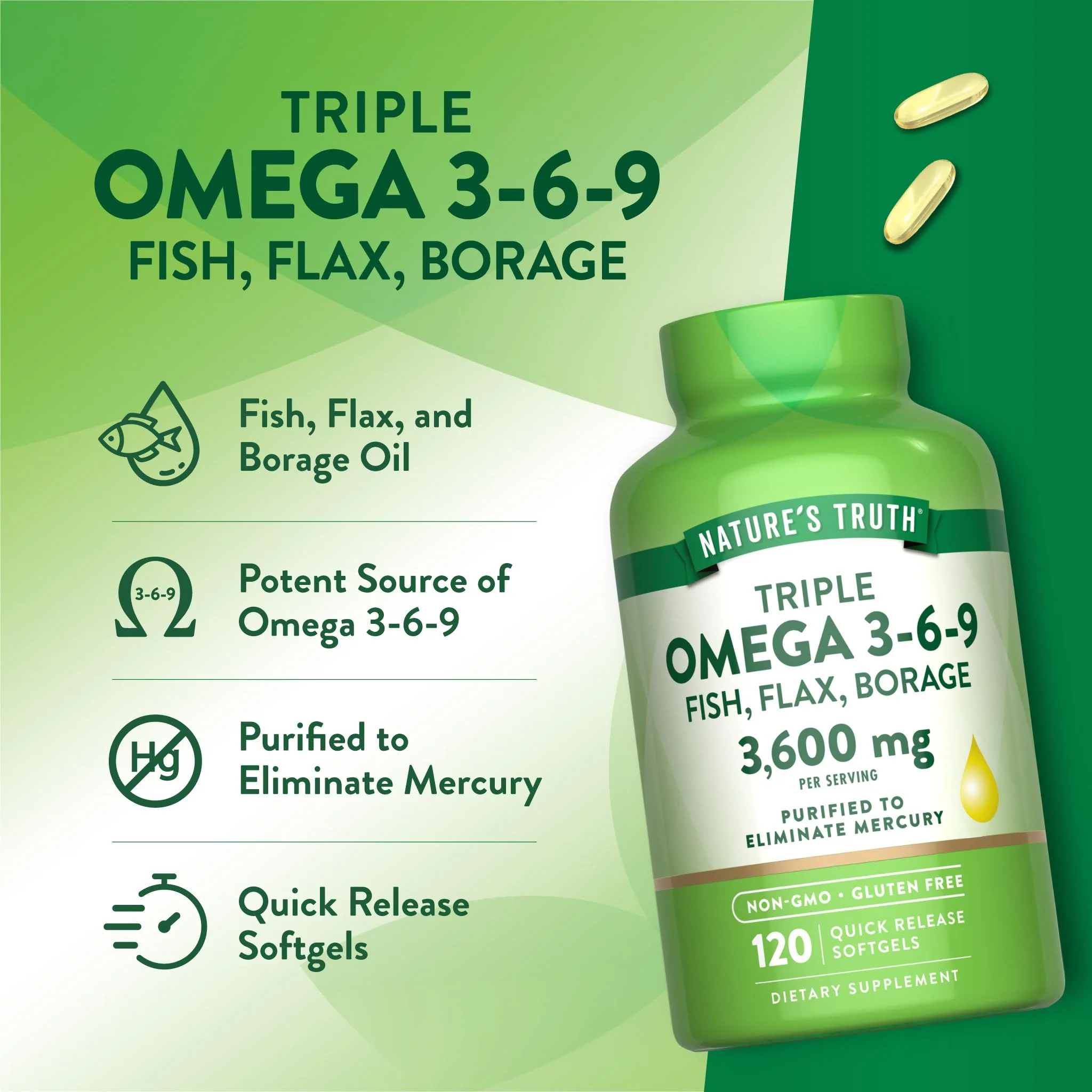 Nature's Truth Omega 3-6-9 Softgels – Triple Strength 3600 mg | Pack of 2 - Image 5