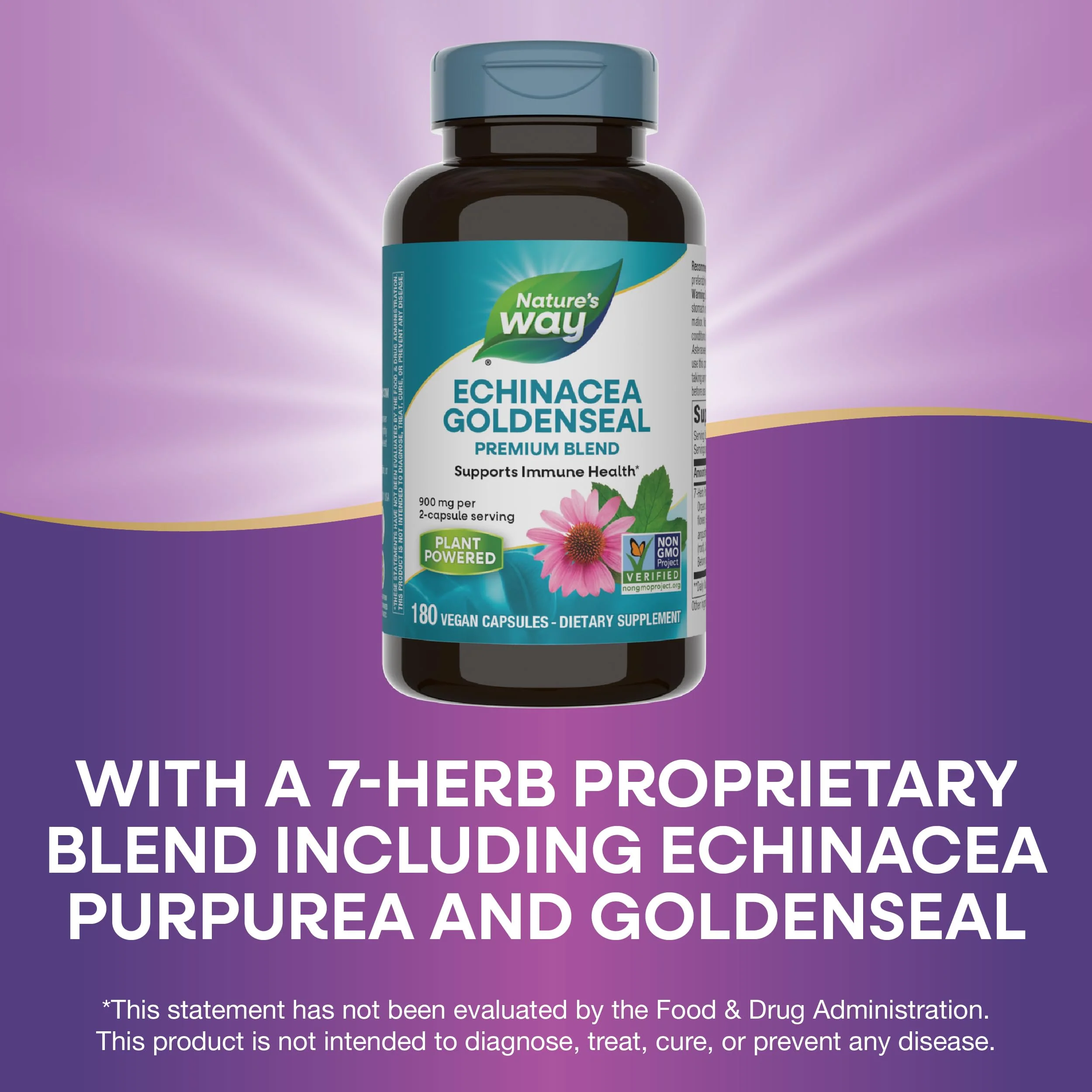 Nature's Way Echinacea Goldenseal - 900 mg Echinacea, 7-Herb Blend Immune Support | Gluten Free | 180 Vegan Capsules (Pack of 2) - Image 6