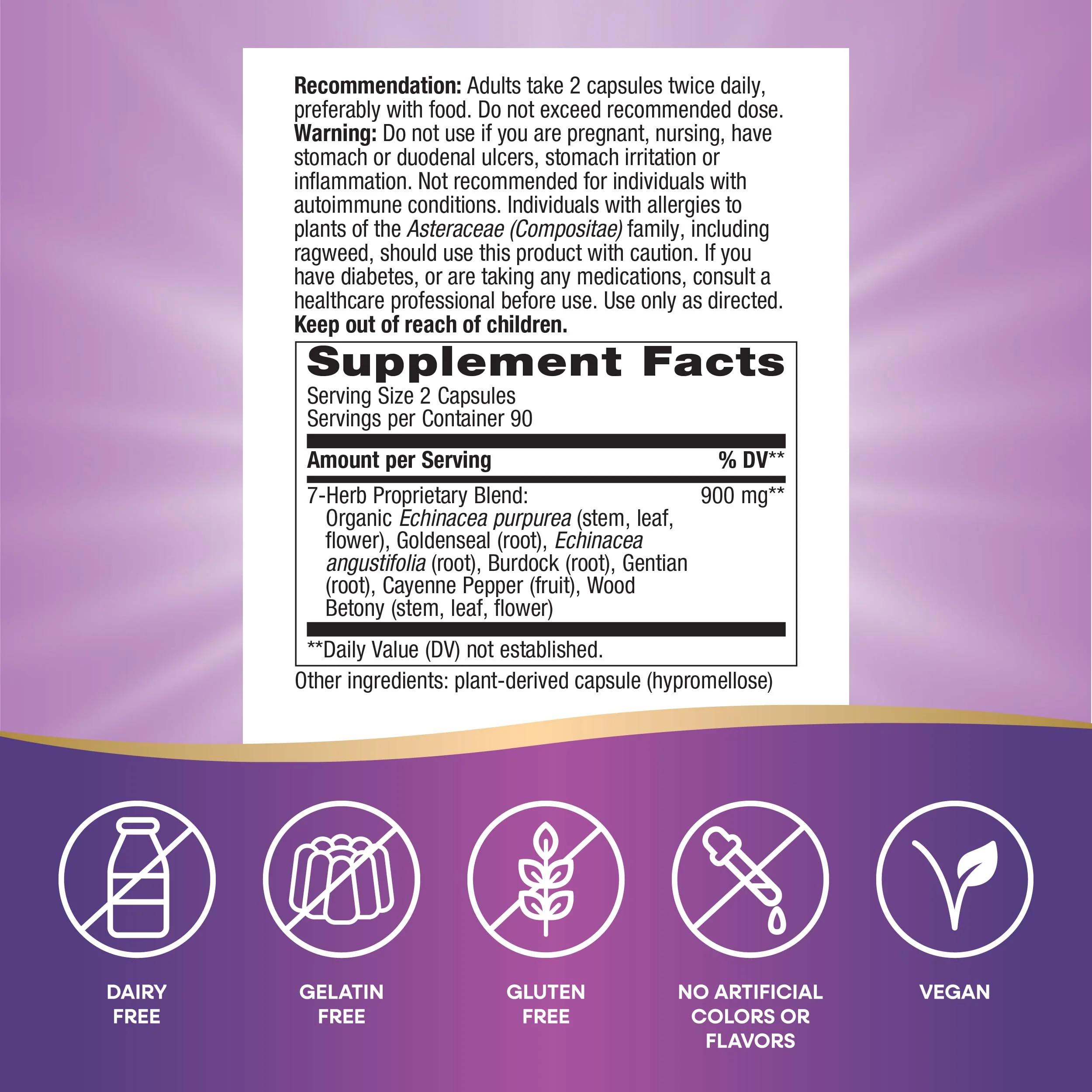 Nature's Way Echinacea Goldenseal - 900 mg Echinacea, 7-Herb Blend Immune Support | Gluten Free | 180 Vegan Capsules (Pack of 2) - Image 8