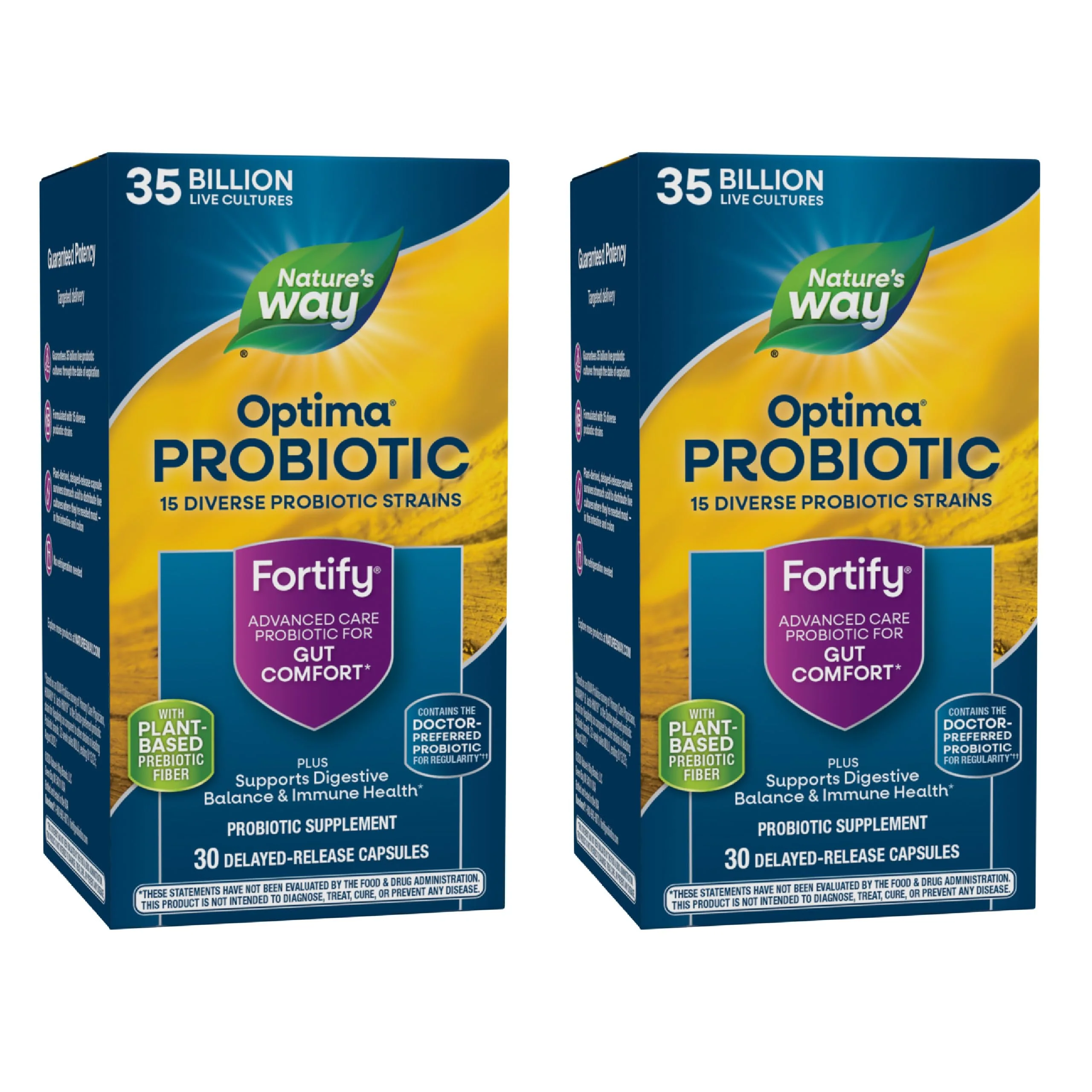 Nature's Way Fortify Optima Probiotic for Adults – 35 Billion CFUs, 15 Strains, 30 Capsules (2-Pack) – No Refrigeration