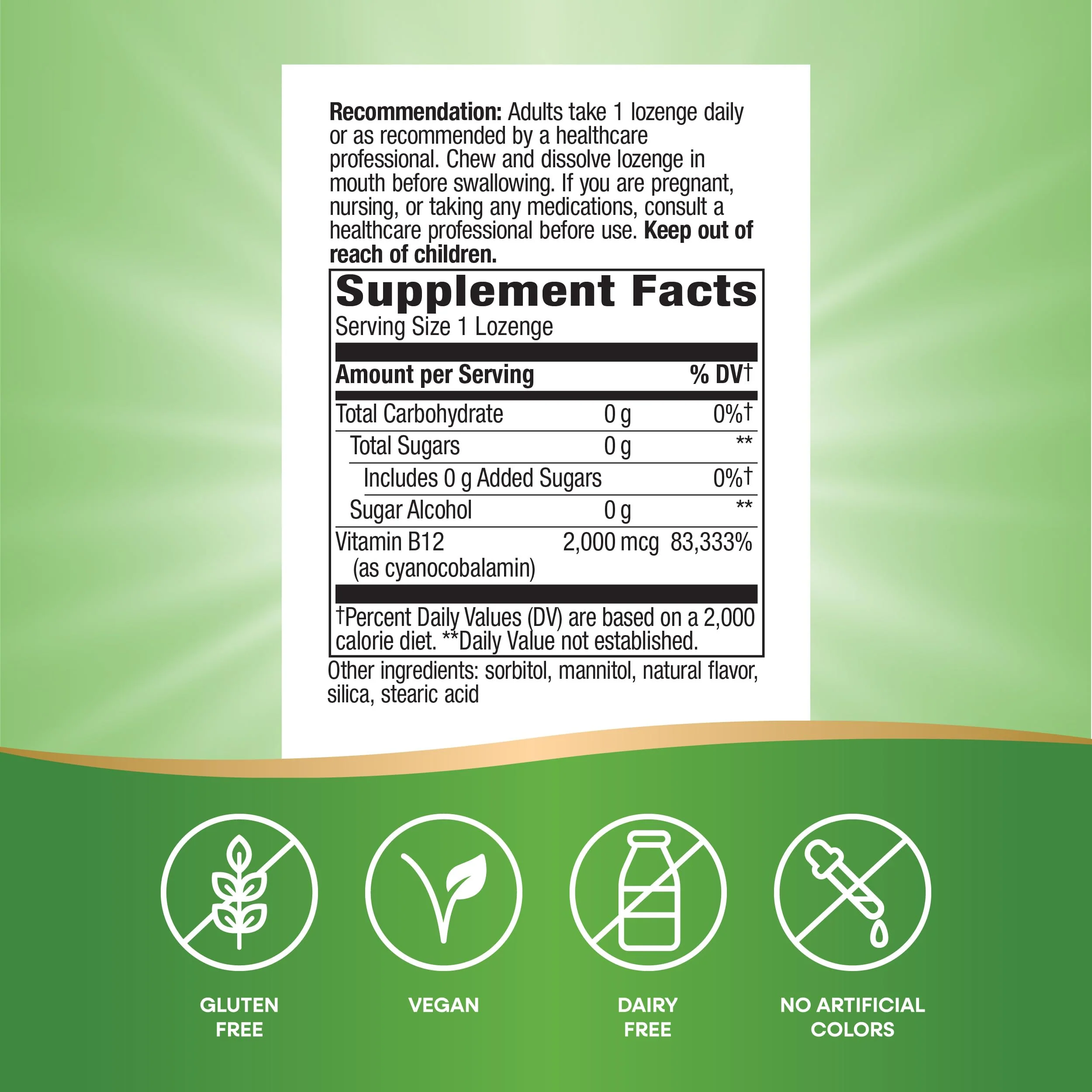 Nature's Way Vitamin B12 Lozenge 2-Pack - 2000 mcg Cherry - Vegetarian Gluten-Free - Image 2