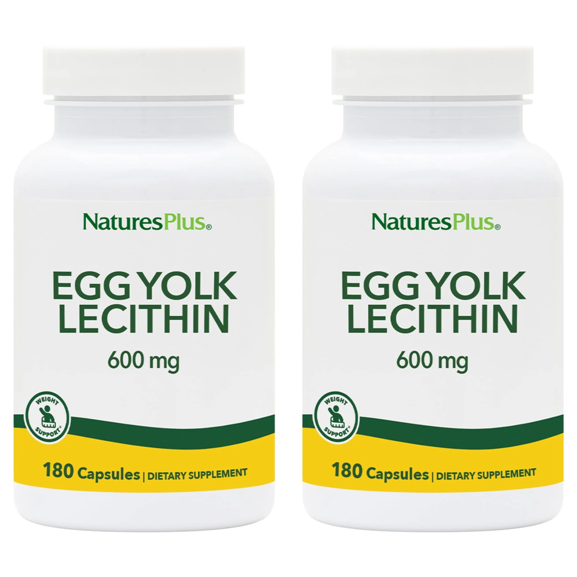 NaturesPlus Egg Yolk Lecithin 600 mg – 180 Capsules Pack of 2 – Soy Free & Gluten Free