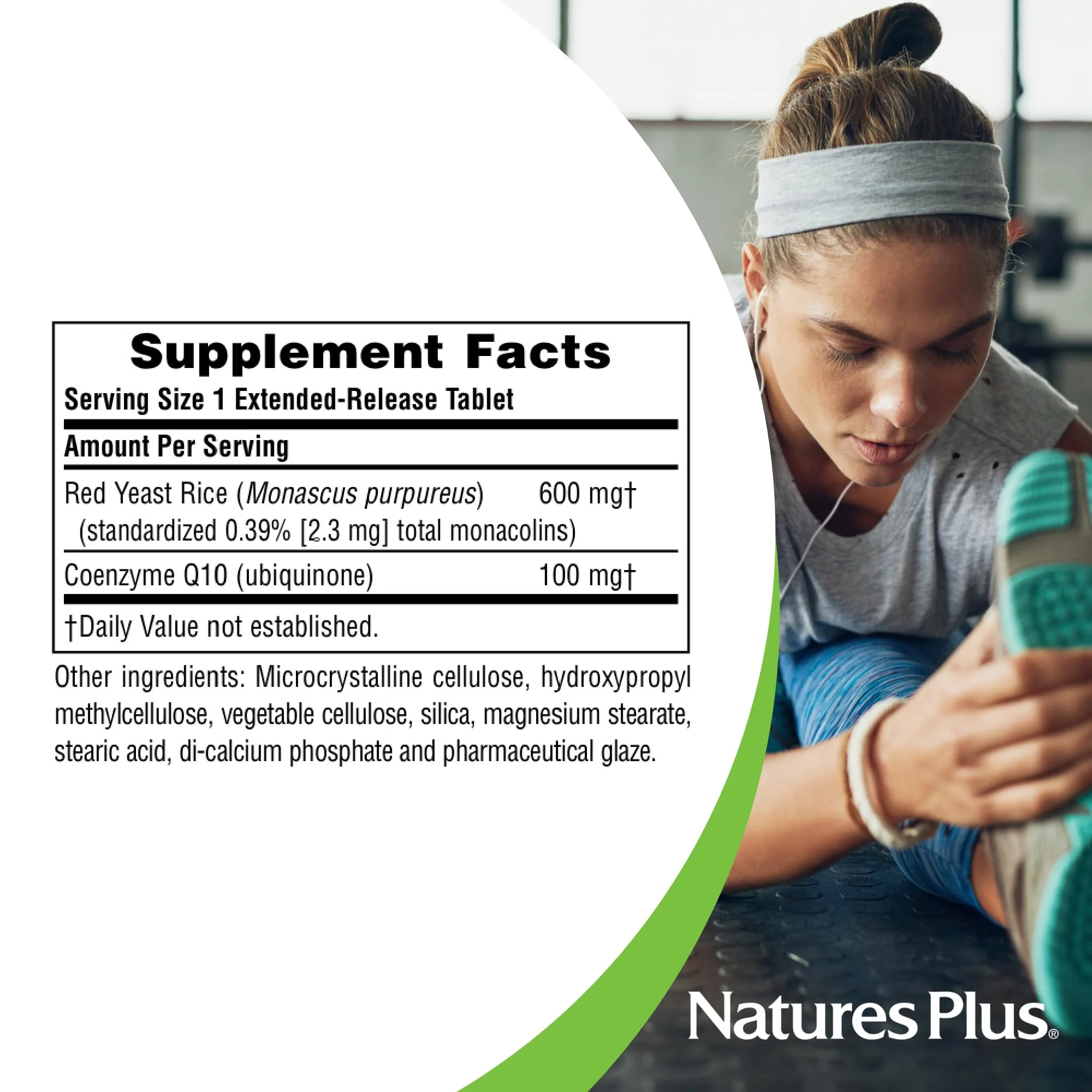 NaturesPlus Herbal Actives Red Yeast Rice 600mg & CoQ10 100mg – Extended Release, 30 Vegan Tablets - Image 2