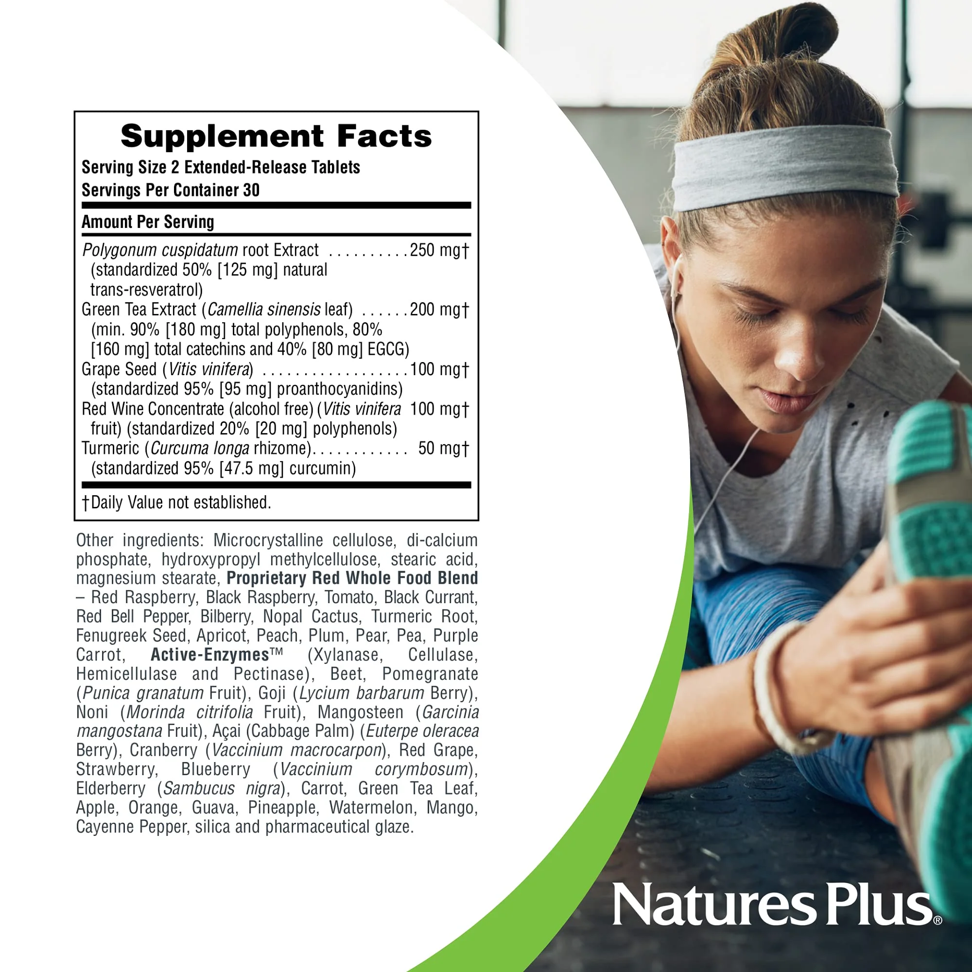 NaturesPlus Herbal Actives Resveratrol Extended Release 125 mg - 120 Vegetarian Tablets | Gluten-Free - Image 7