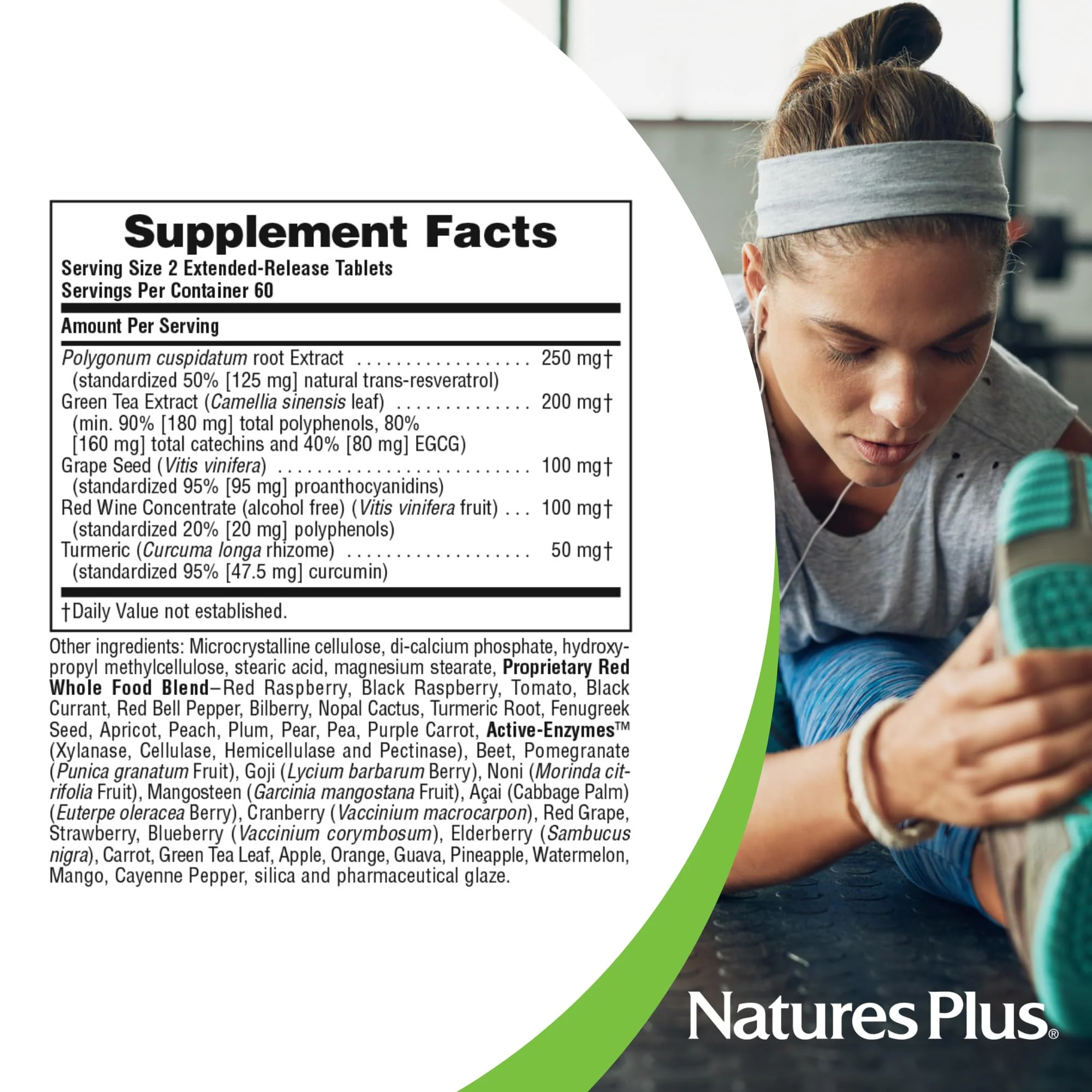 NaturesPlus Herbal Actives Resveratrol Extended Release 125 mg - 120 Vegetarian Tablets | Gluten-Free - Image 9