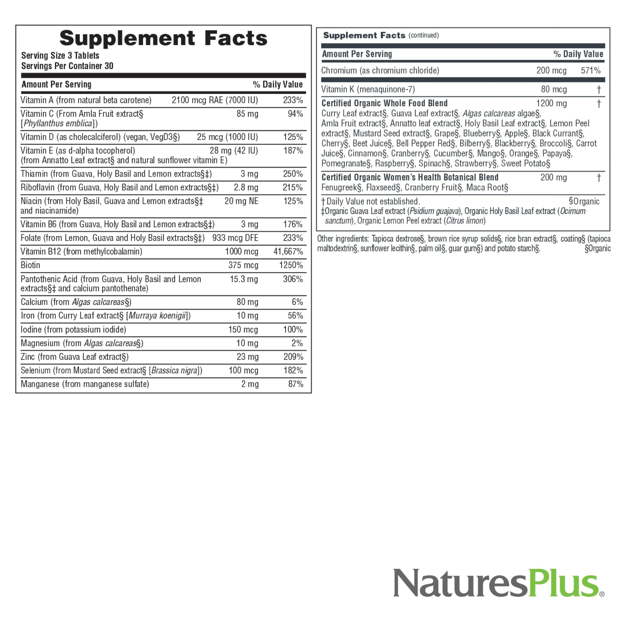 NaturesPlus Source of Life Garden Organic Women's Multivitamin - 90 Vegan Tablets (30 Servings) - Image 5