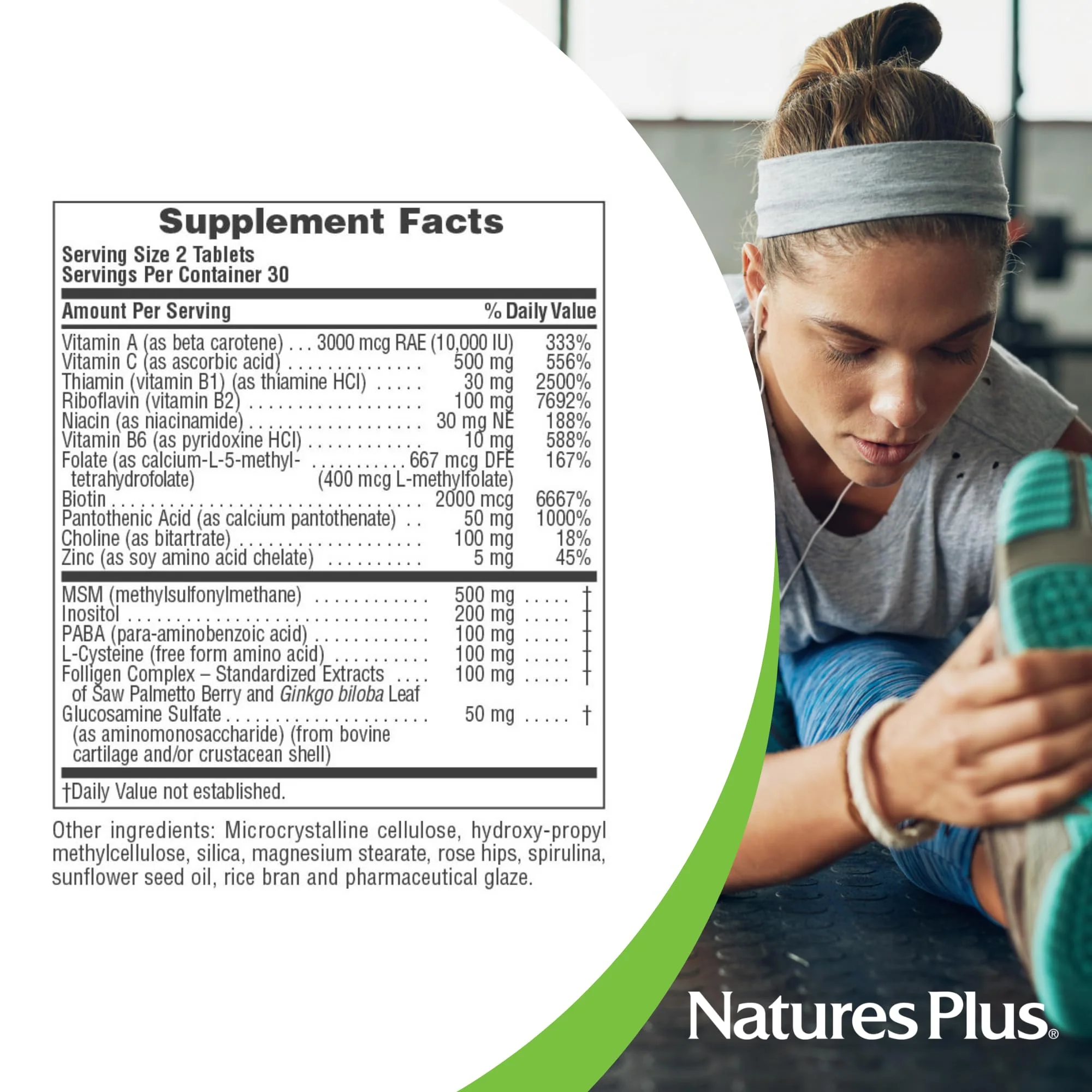 NaturesPlus Ultra Hair Plus 60 Tablets Pack of 2 | Gluten Free - Image 5