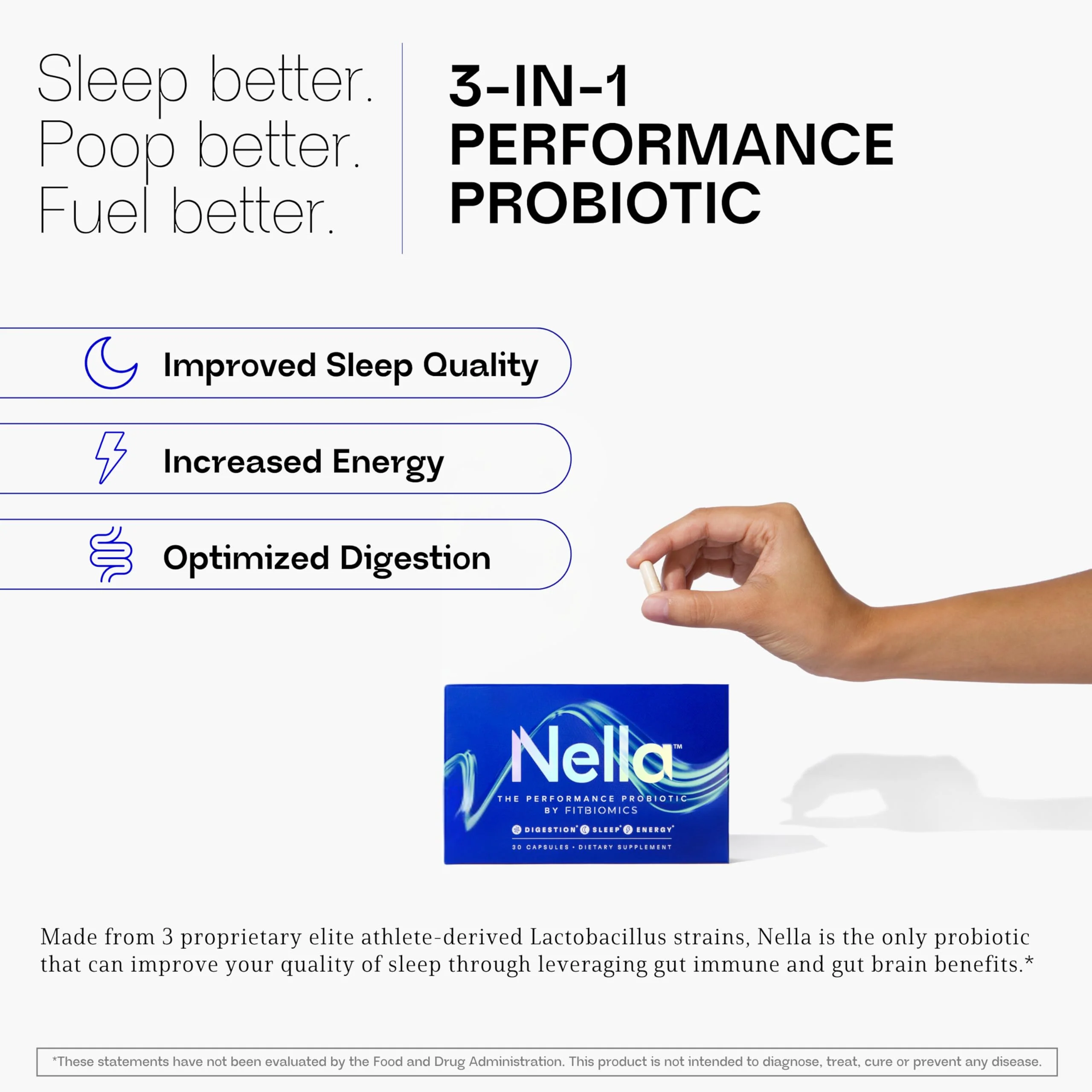 Nella Gut Health Probiotics for Women & Men by FITBIOMICS – 30 Capsules - Image 2