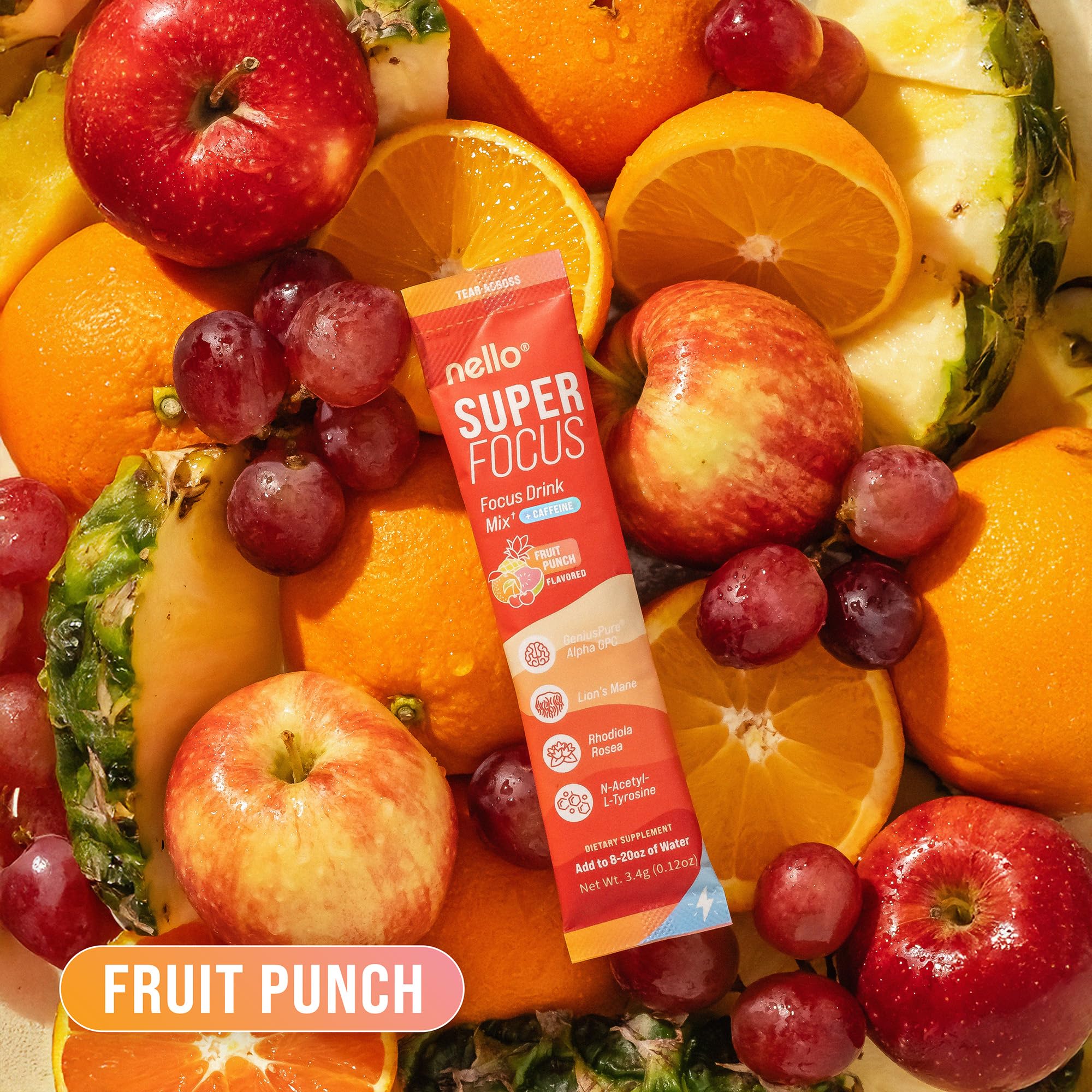 Nello Superfocus Fruit Punch – Sugar-Free Nootropic Drink Mix with 75 mg Caffeine, 20 Packets - Image 5