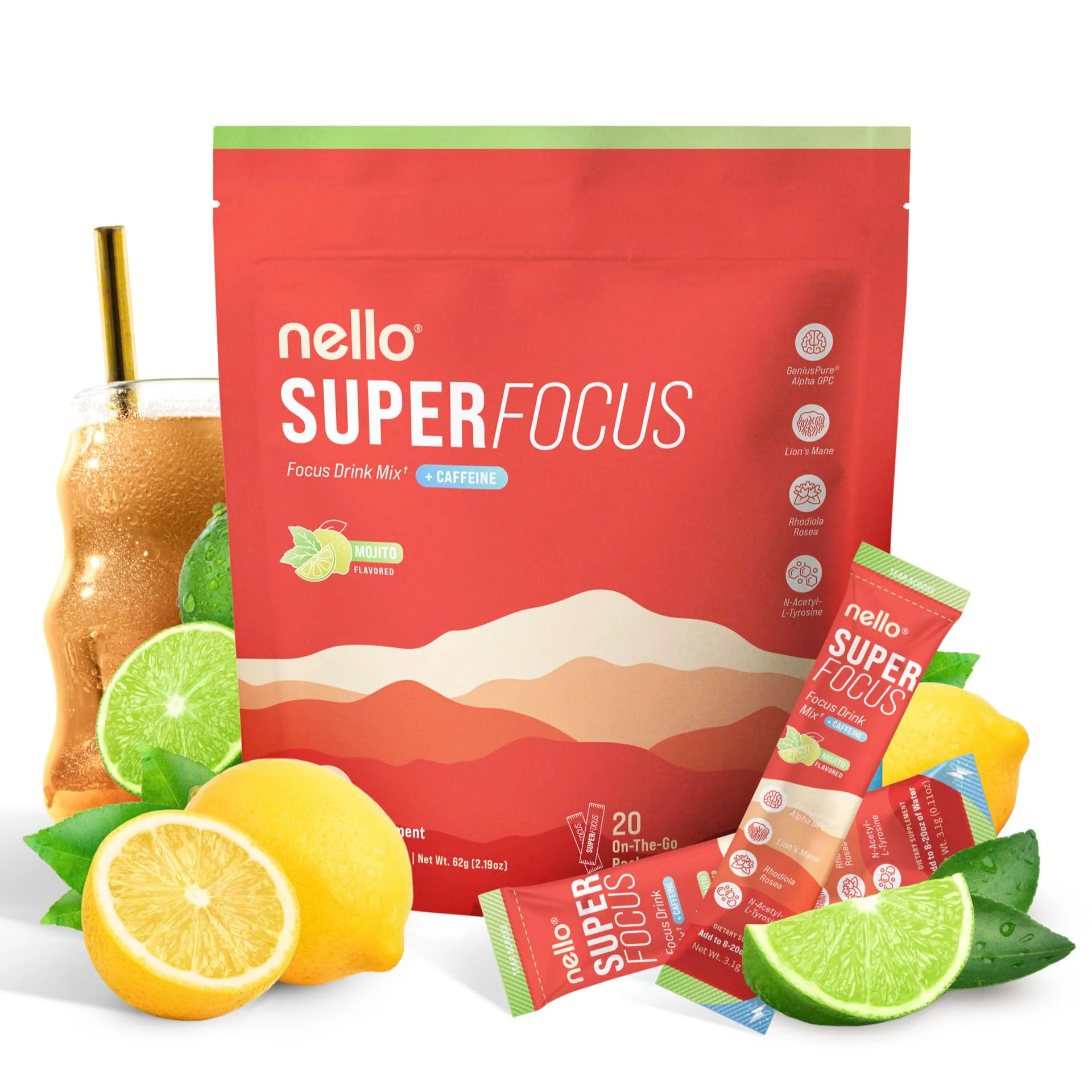 Nello Superfocus Mojito – Sugar-Free Nootropic Drink Mix, 20 Packets, 75mg Caffeine - Image 7