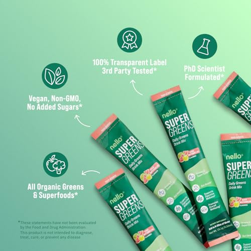 Nello Supergreens Premium Greens Drink Mix – Chlorella, Moringa, Probiotics, Spinach & Broccoli (Sour Watermelon, 20 Servings) - Image 4