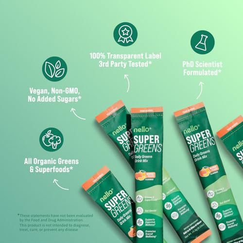 Nello Supergreens Premium Greens Drink Mix – Mango Peach, 20 Servings, Travel Pack - Image 9