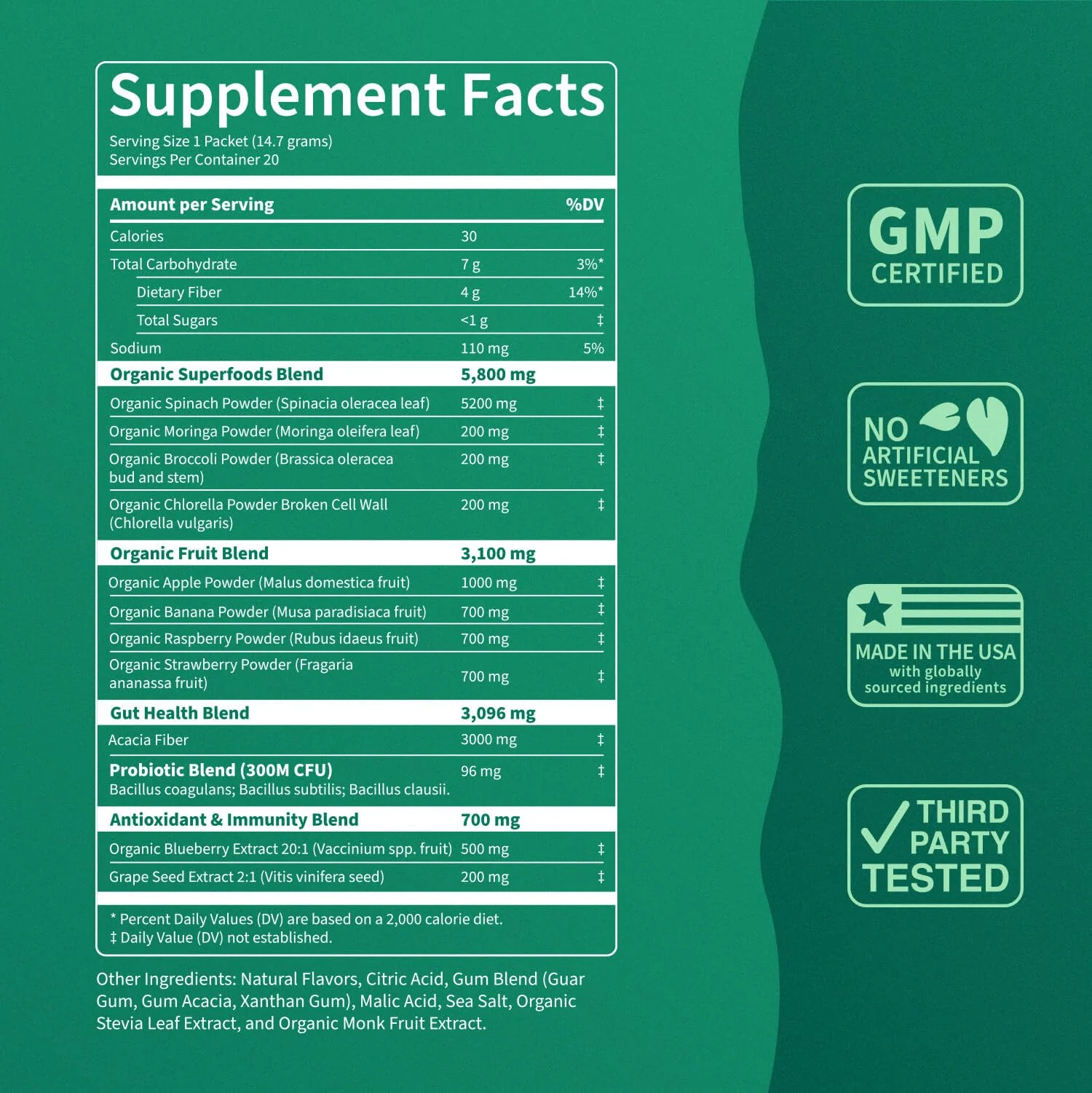 Nello Supergreens Premium Greens Drink Mix with Chlorella, Moringa, Spinach & Probiotics – Orange Travel Pack (20 Servings) - Image 3