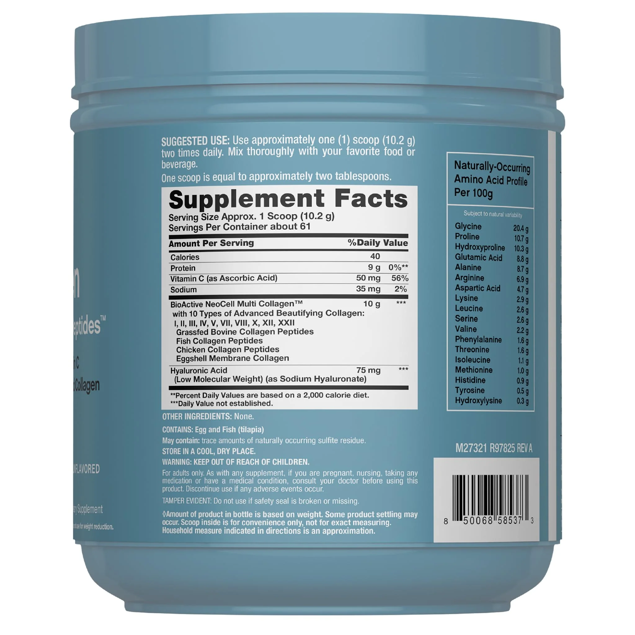 NeoCell Multi Collagen Bio-Peptides Powder | 22oz | Hyaluronic Acid & Vitamin C | 10 Collagen Types | Superior Absorption - Image 3
