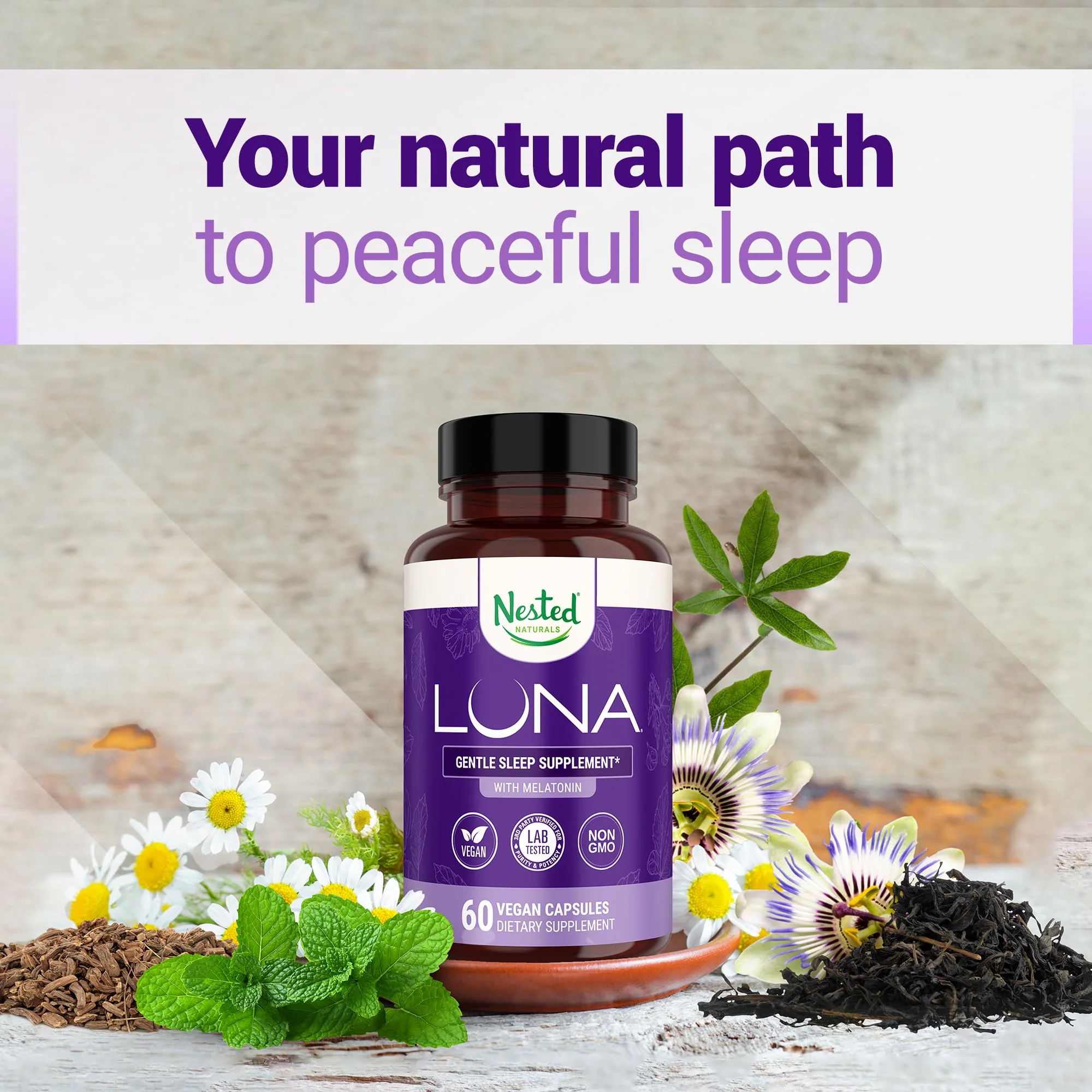Nested Naturals Luna Sleep Aid – Natural, Non-Habit Forming Sleep Support for Adults | 120 Vegan Capsules - Image 5