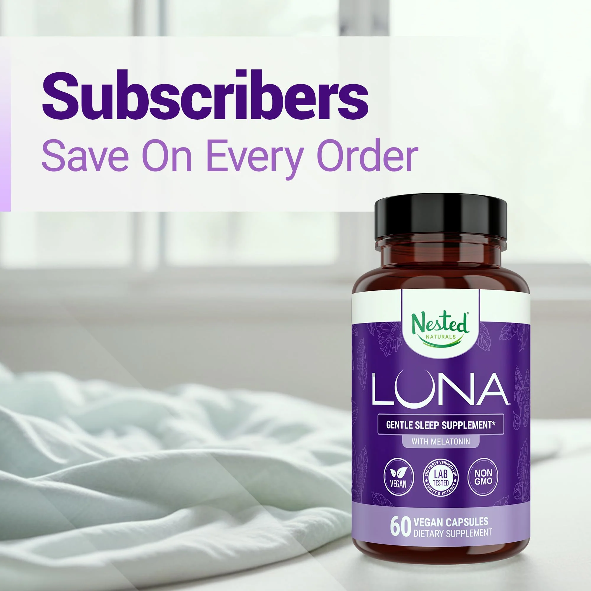 Nested Naturals Luna Sleep Aid – Natural, Non-Habit Forming Sleep Support for Adults | 120 Vegan Capsules - Image 7
