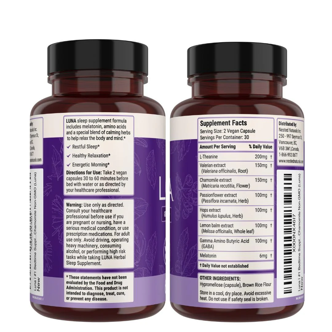 Nested Naturals Luna Sleep Aid – Natural, Non-Habit Forming Sleep Support for Adults | 120 Vegan Capsules - Image 9