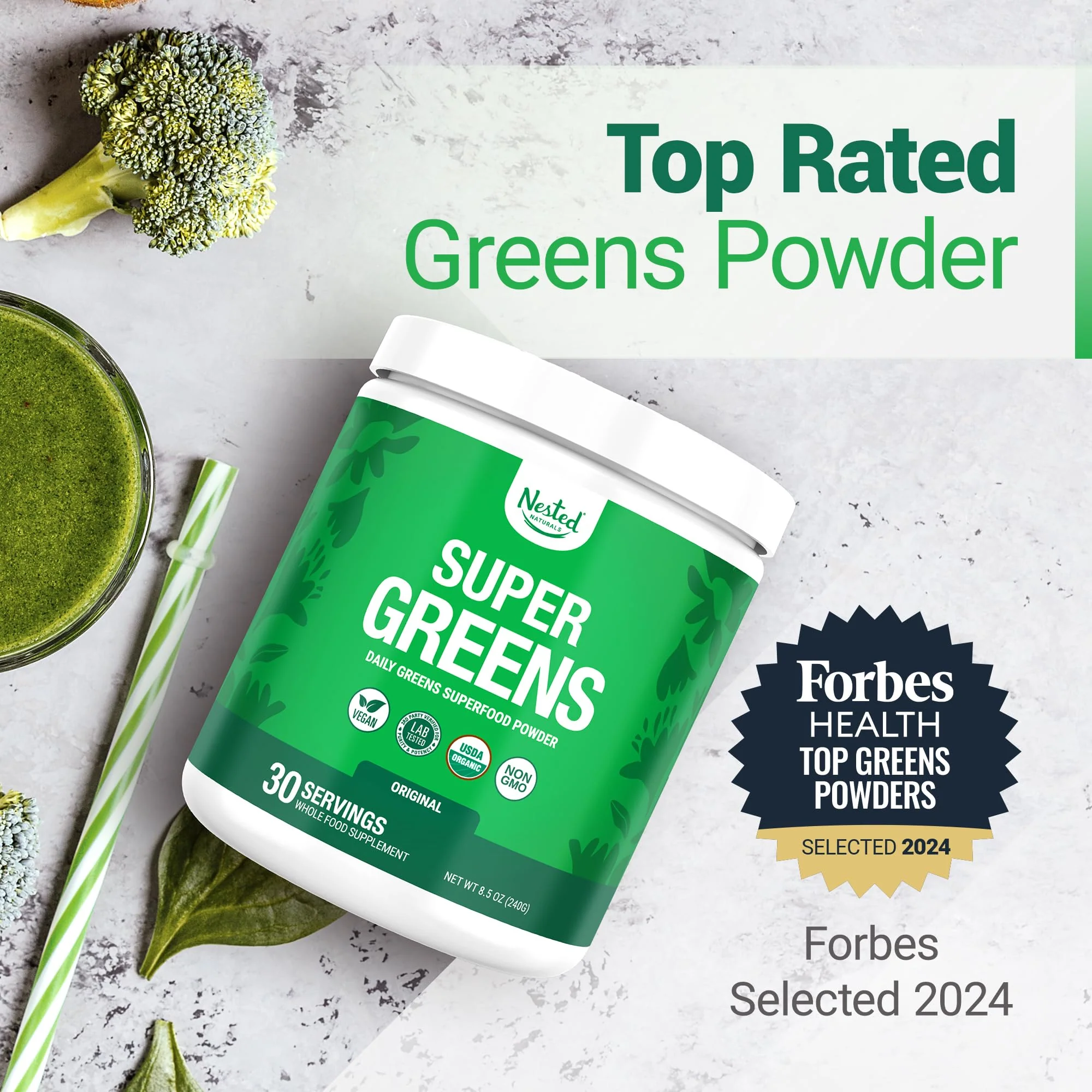 Nested Naturals Super Greens Daily Powder – USDA Organic Greens, Probiotics & Fiber, 30 Servings - Image 2