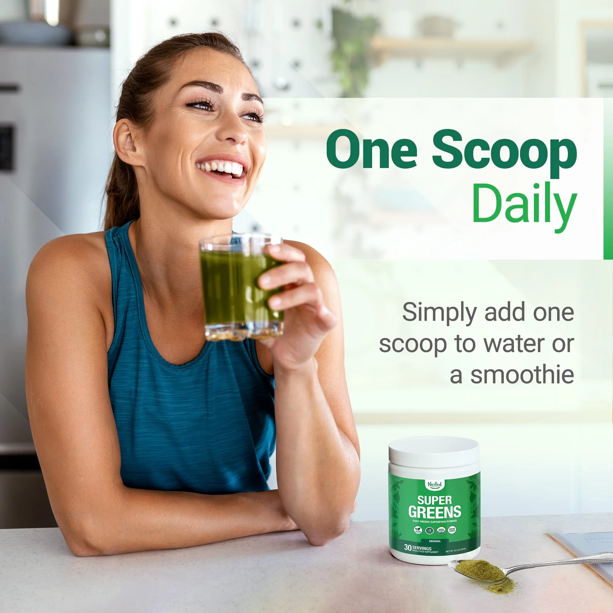 Nested Naturals Super Greens Daily Powder – USDA Organic Greens, Probiotics & Fiber, 30 Servings - Image 4