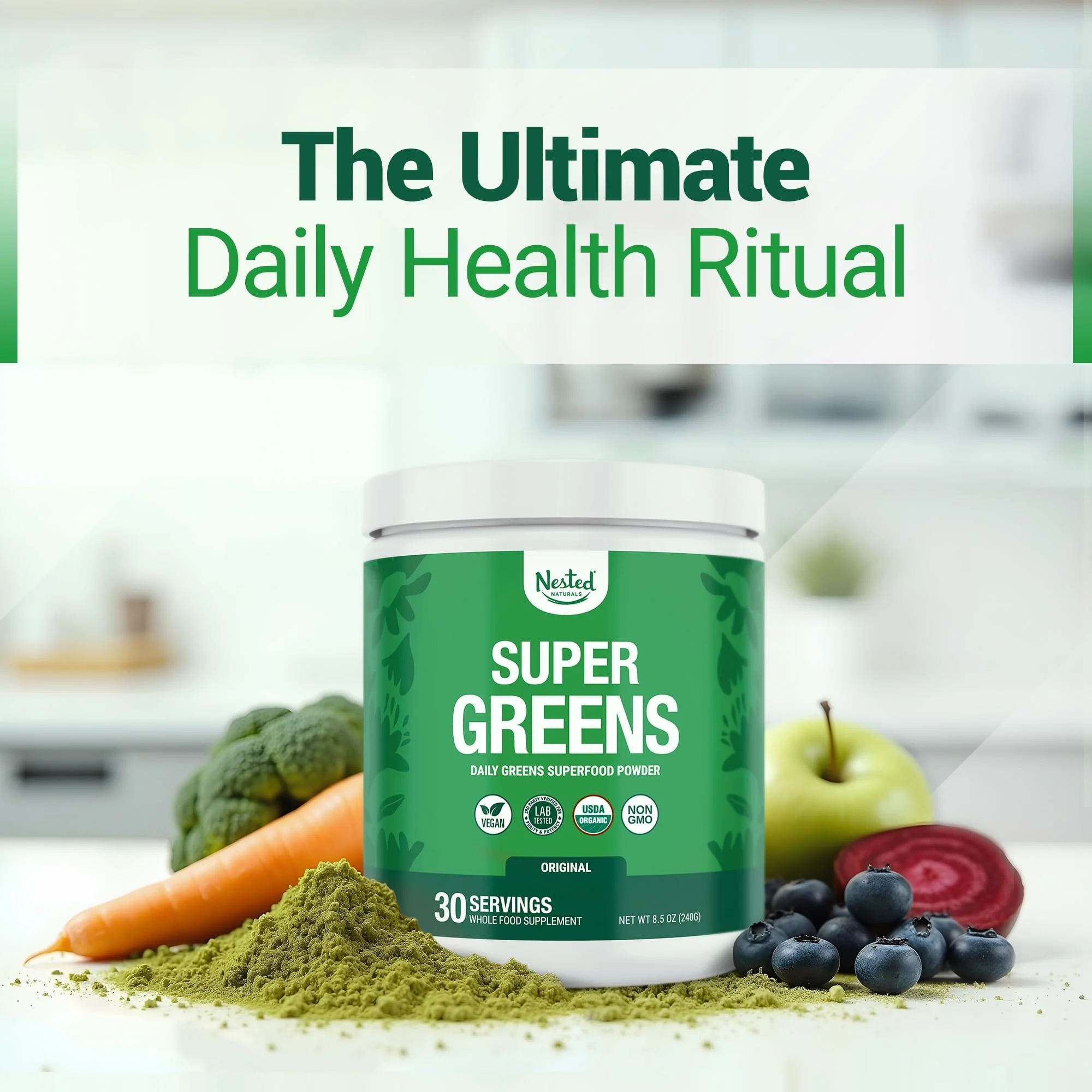 Nested Naturals Super Greens Daily Powder – USDA Organic Greens, Probiotics & Fiber, 30 Servings - Image 6