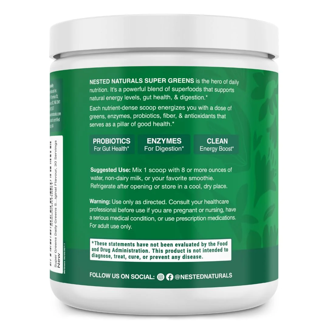 Nested Naturals Super Greens Daily Powder – USDA Organic Greens, Probiotics & Fiber, 30 Servings - Image 9