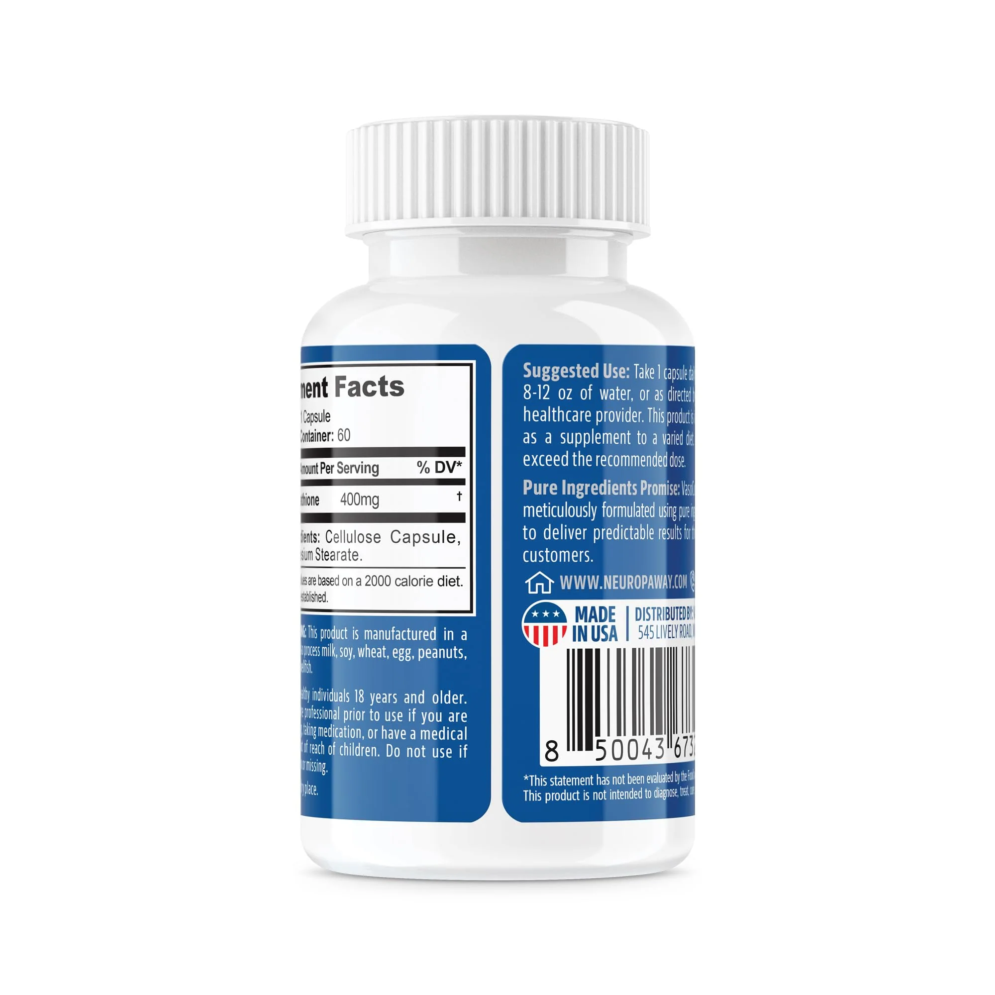 NeuropAWAY Elements S-Acetyl-Glutathione 400mg – Acid-Resistant Capsules, 60ct, CGMP, Third-Party Tested - Image 4