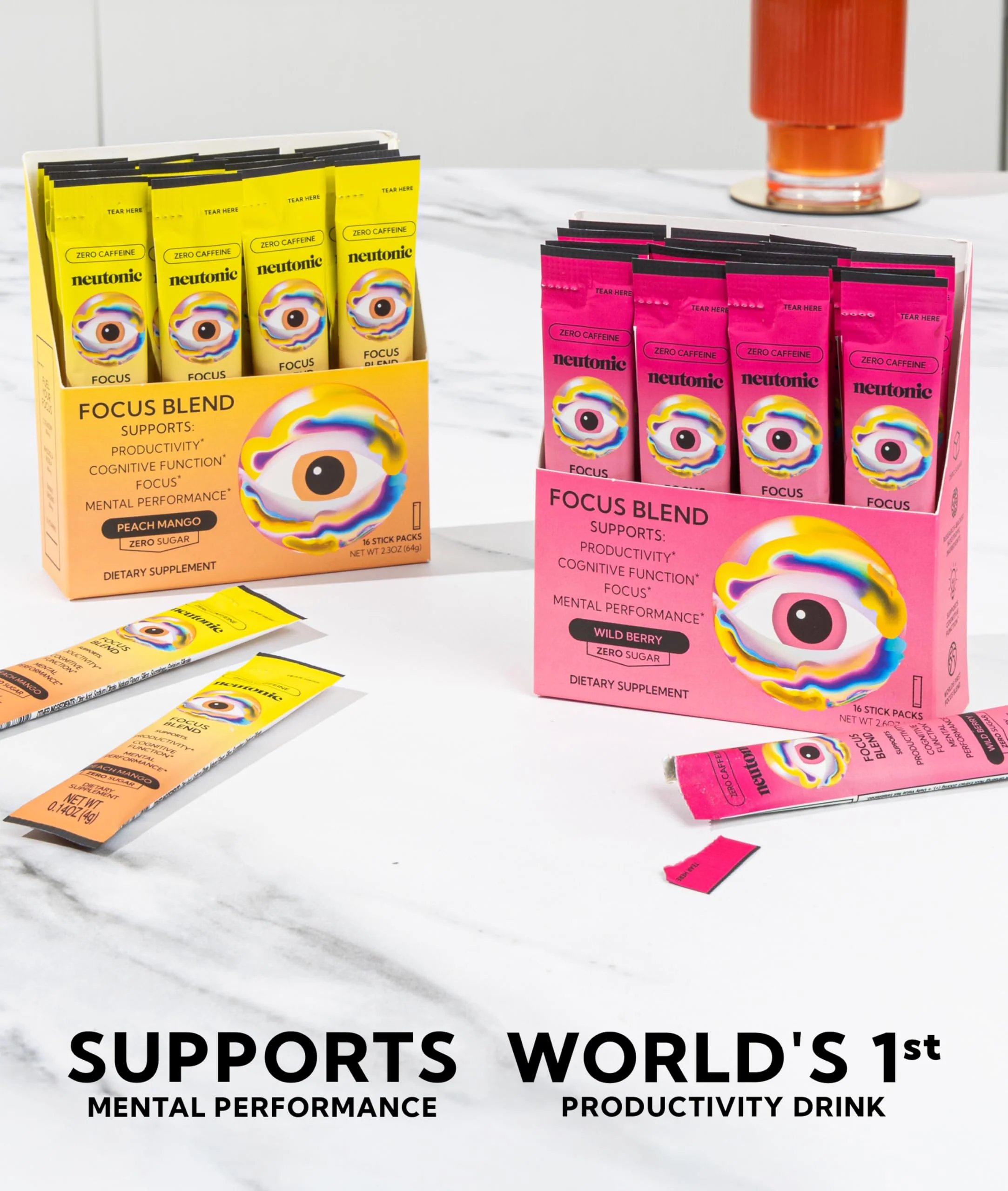 Neutonic Nootropic Focus Blend Powder | Peach Mango & Wild Berry, 32 Sticks | Caffeine Free - Image 5