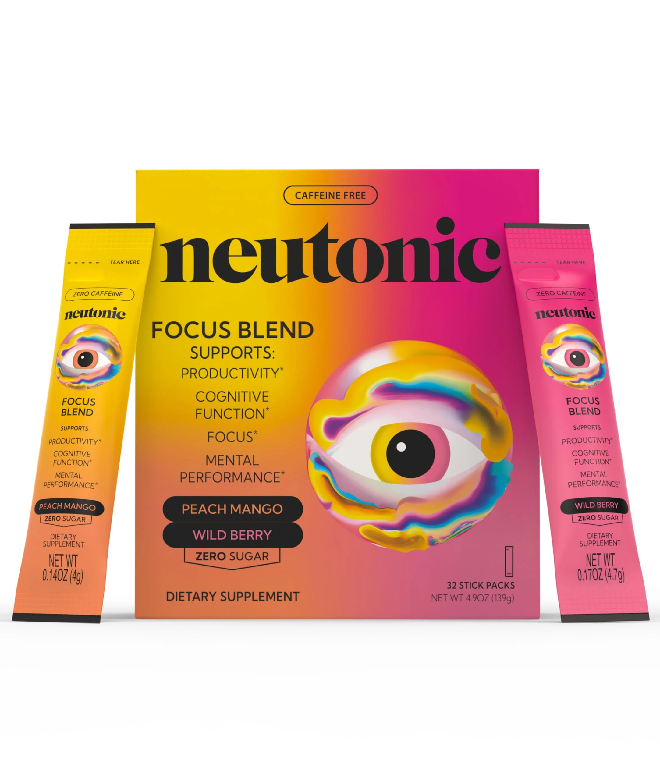 Neutonic Nootropic Focus Blend Powder | Peach Mango & Wild Berry, 32 Sticks | Caffeine Free - Image 9