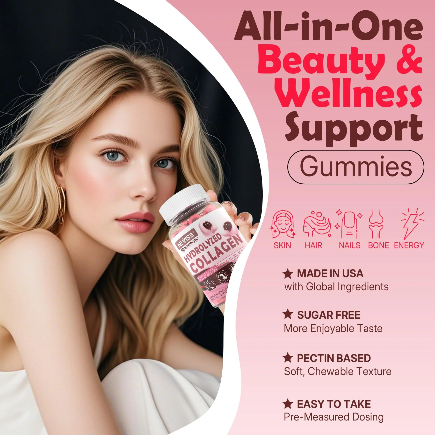 NEVISS Hydrolyzed Collagen Gummies – Multi-Type Collagen I–V & X with Vitamin D3 (120 ct) - Image 13