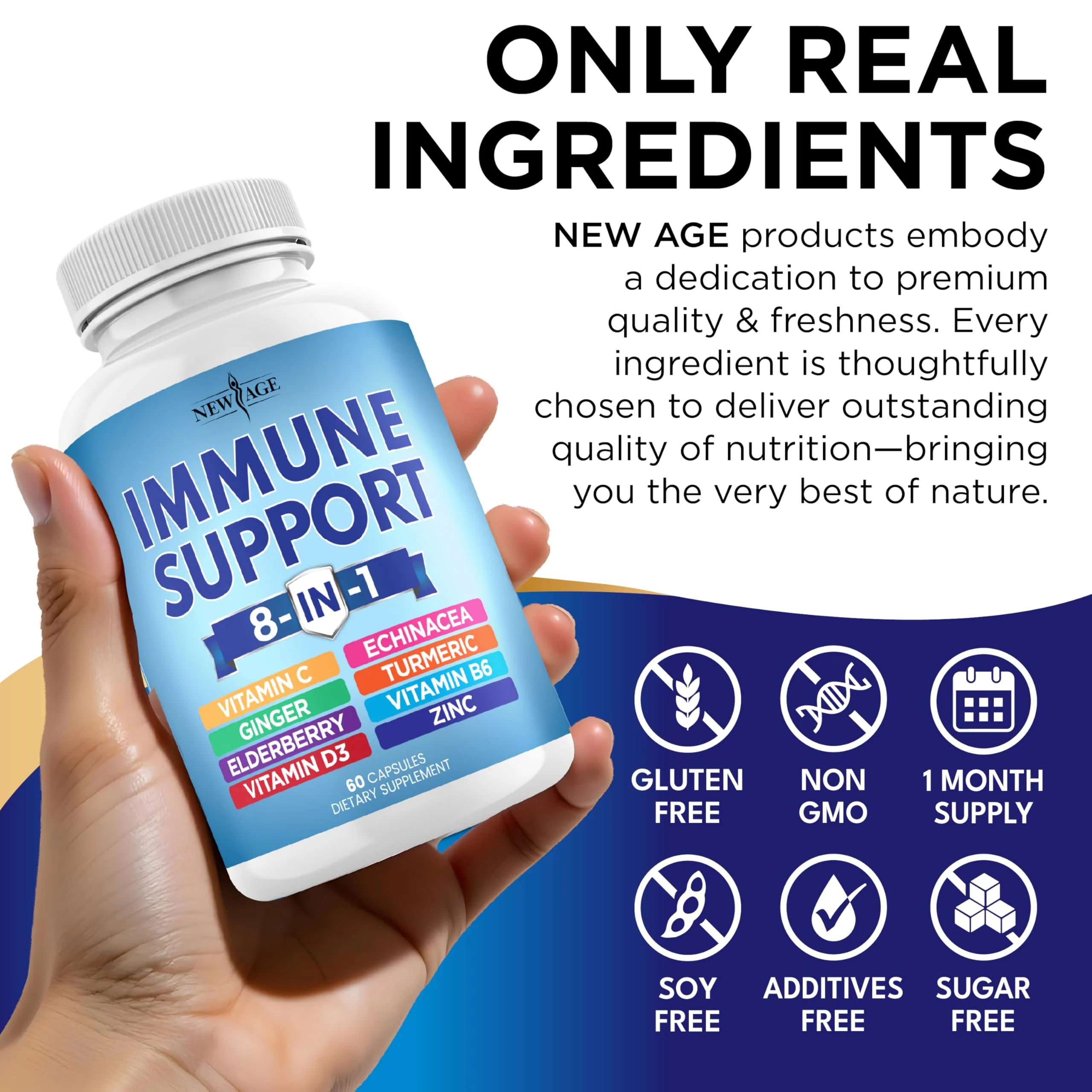 NEW AGE 8-in-1 Immune Support Capsules – Vitamin C, D3, Zinc, Elderberry (Pack of 5) - Image 14
