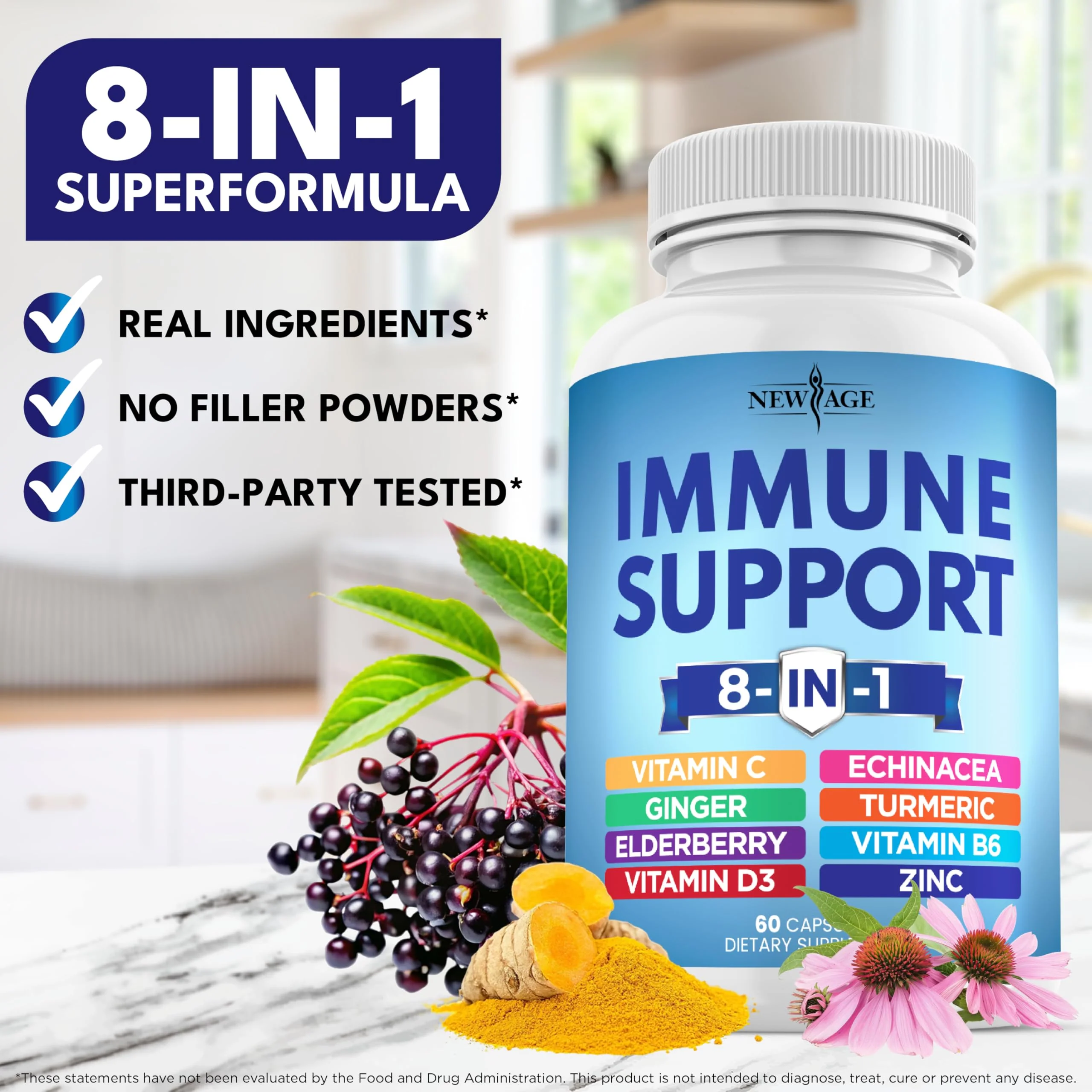 NEW AGE 8-in-1 Immune Support Capsules – Vitamin C, D3, Zinc, Elderberry (Pack of 5) - Image 7