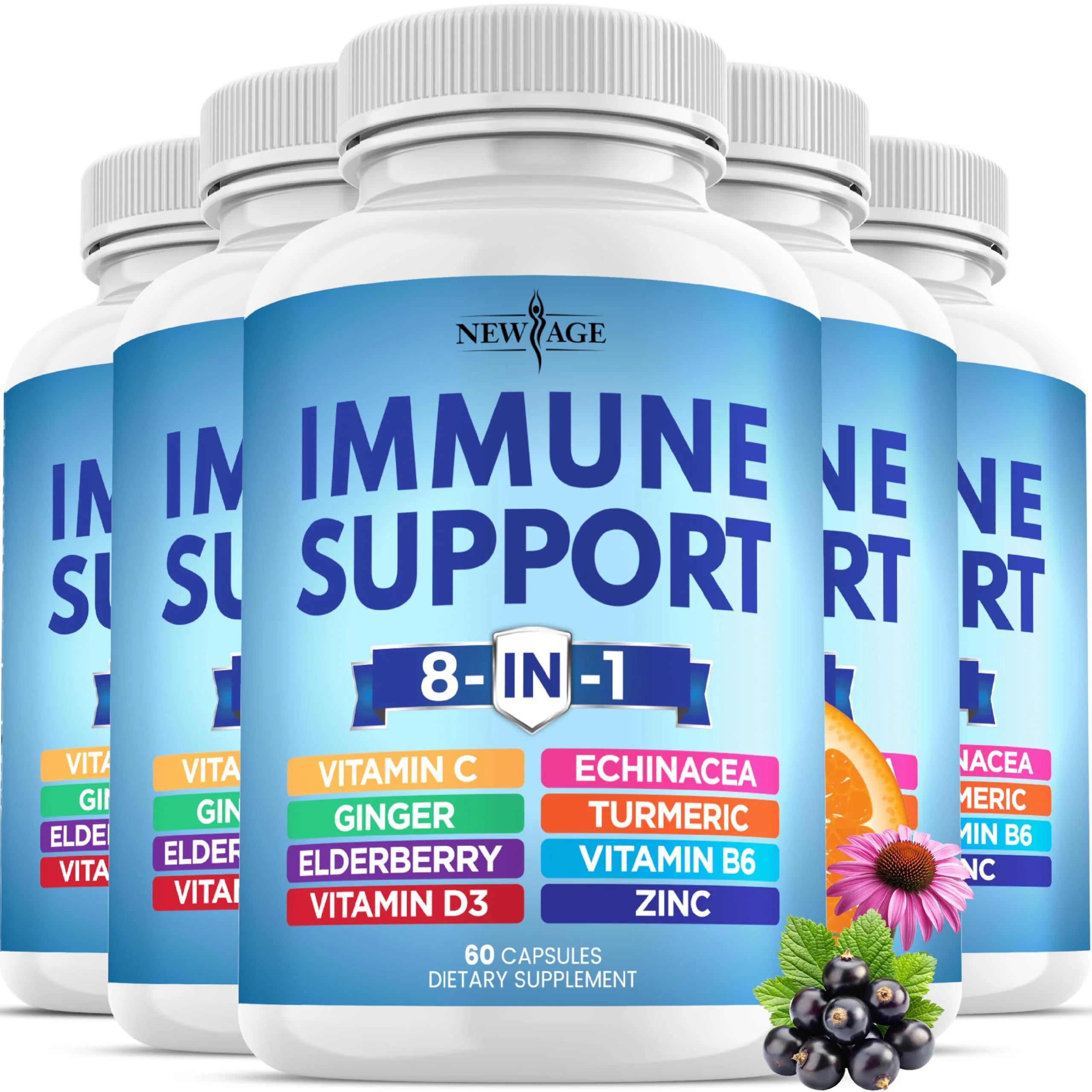 NEW AGE 8-in-1 Immune Support Capsules – Vitamin C, D3, Zinc, Elderberry (Pack of 5) - Image 9