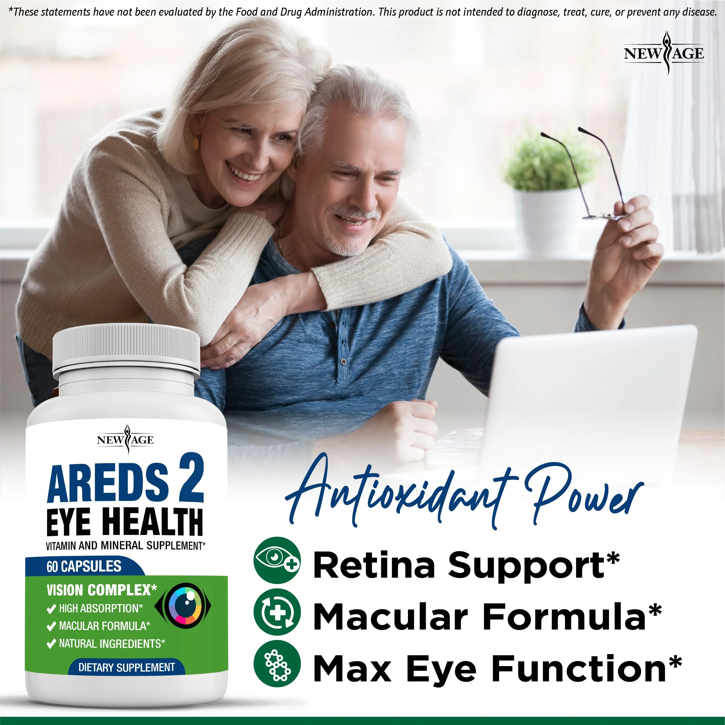NEW AGE AREDS 2 Eye Vitamin Contains Bilberry 6000mg Lutein (32mg), Grape seed (6000 mg), Eyebright (1000 mg), and Zeaxanthin (8 mg) - 120 Count - Image 5