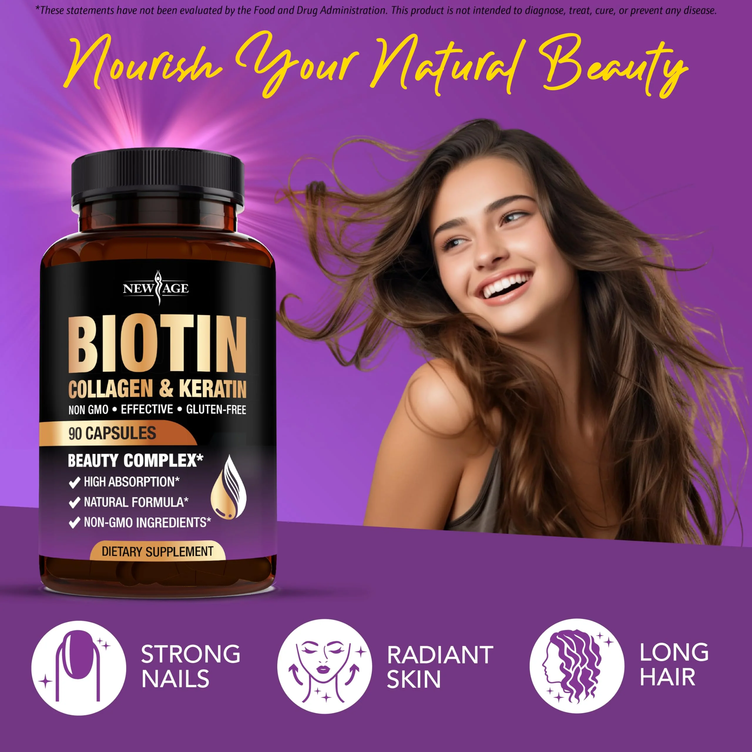 NEW AGE Biotin Collagen Keratin Hyaluronic Acid with DHT Blocker – 50,000mcg Hair Growth Vitamins (180 Count) - Image 4