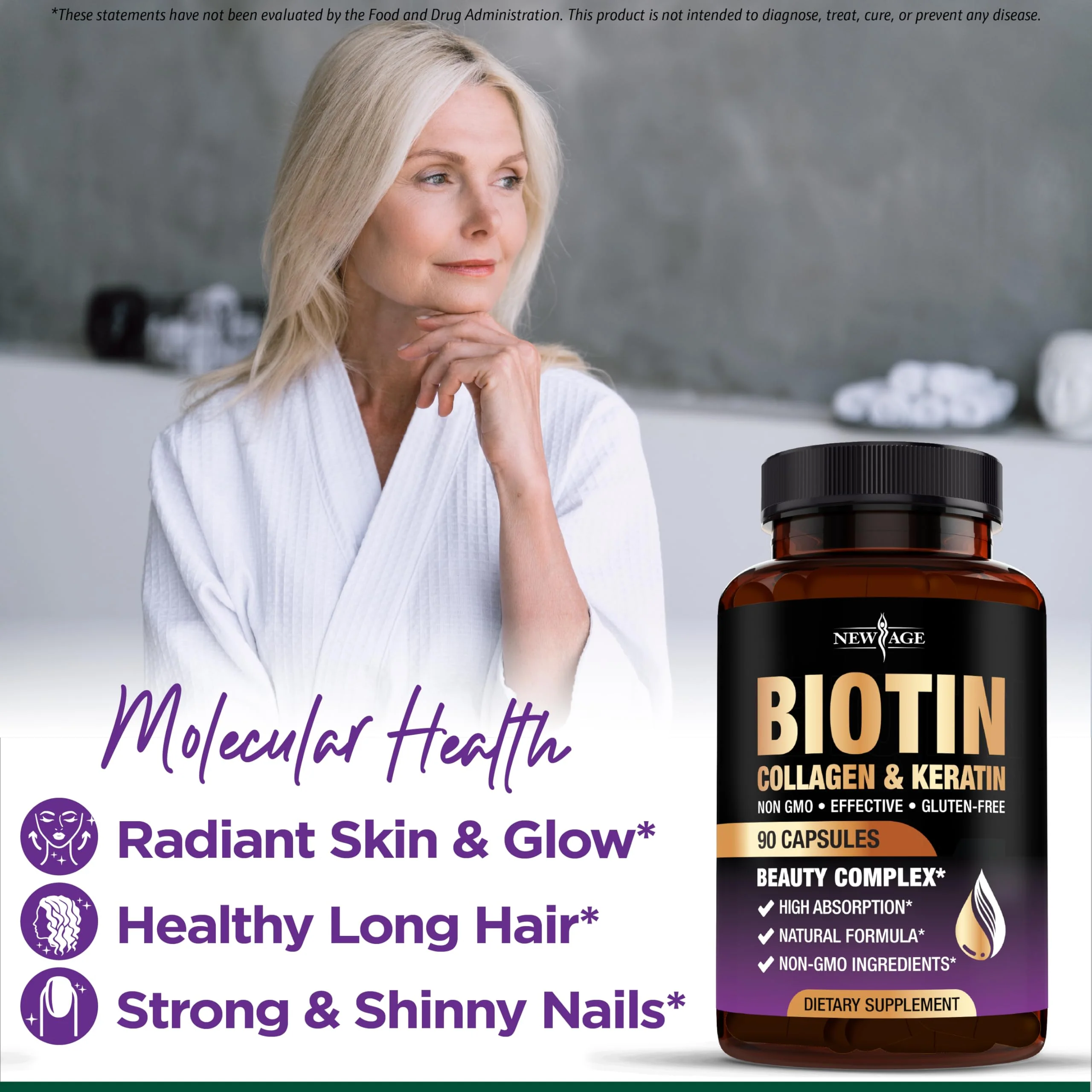 NEW AGE Biotin Collagen Keratin Hyaluronic Acid with DHT Blocker – 50,000mcg Hair Growth Vitamins (180 Count) - Image 5