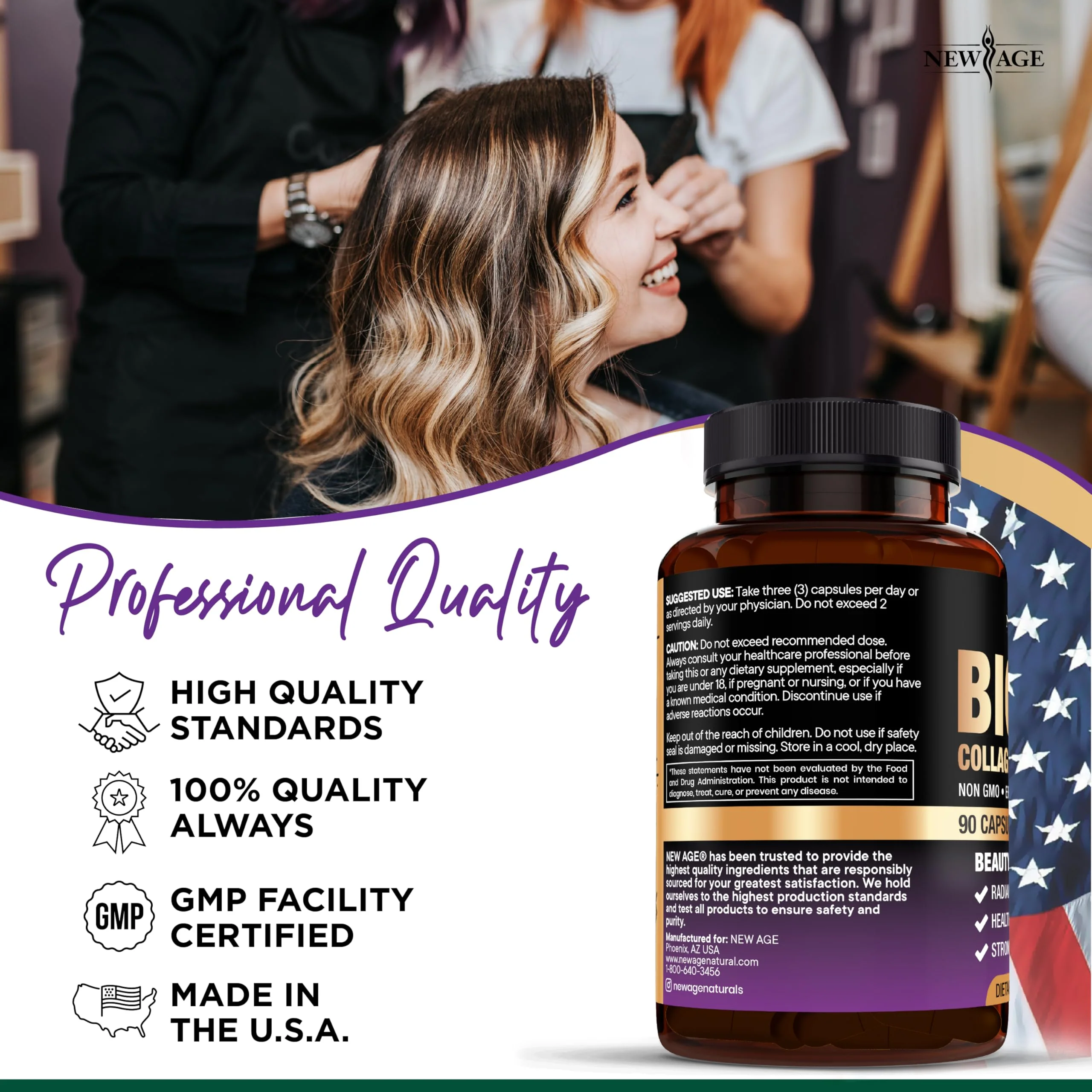 NEW AGE Biotin Collagen Keratin Hyaluronic Acid with DHT Blocker – 50,000mcg Hair Growth Vitamins (180 Count) - Image 6