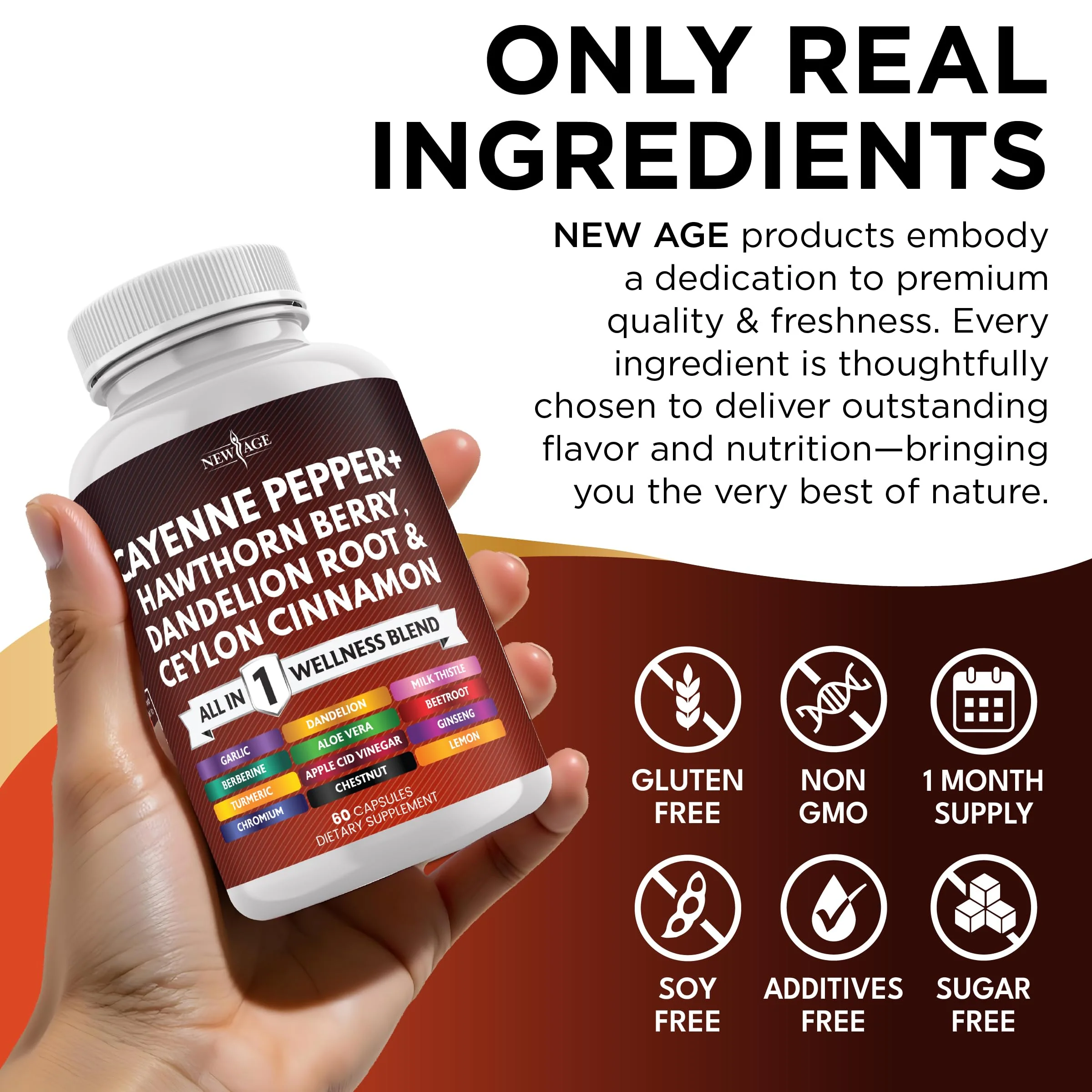 New Age Cayenne Pepper Capsules with Hawthorn Berry – 180 Count - Image 3