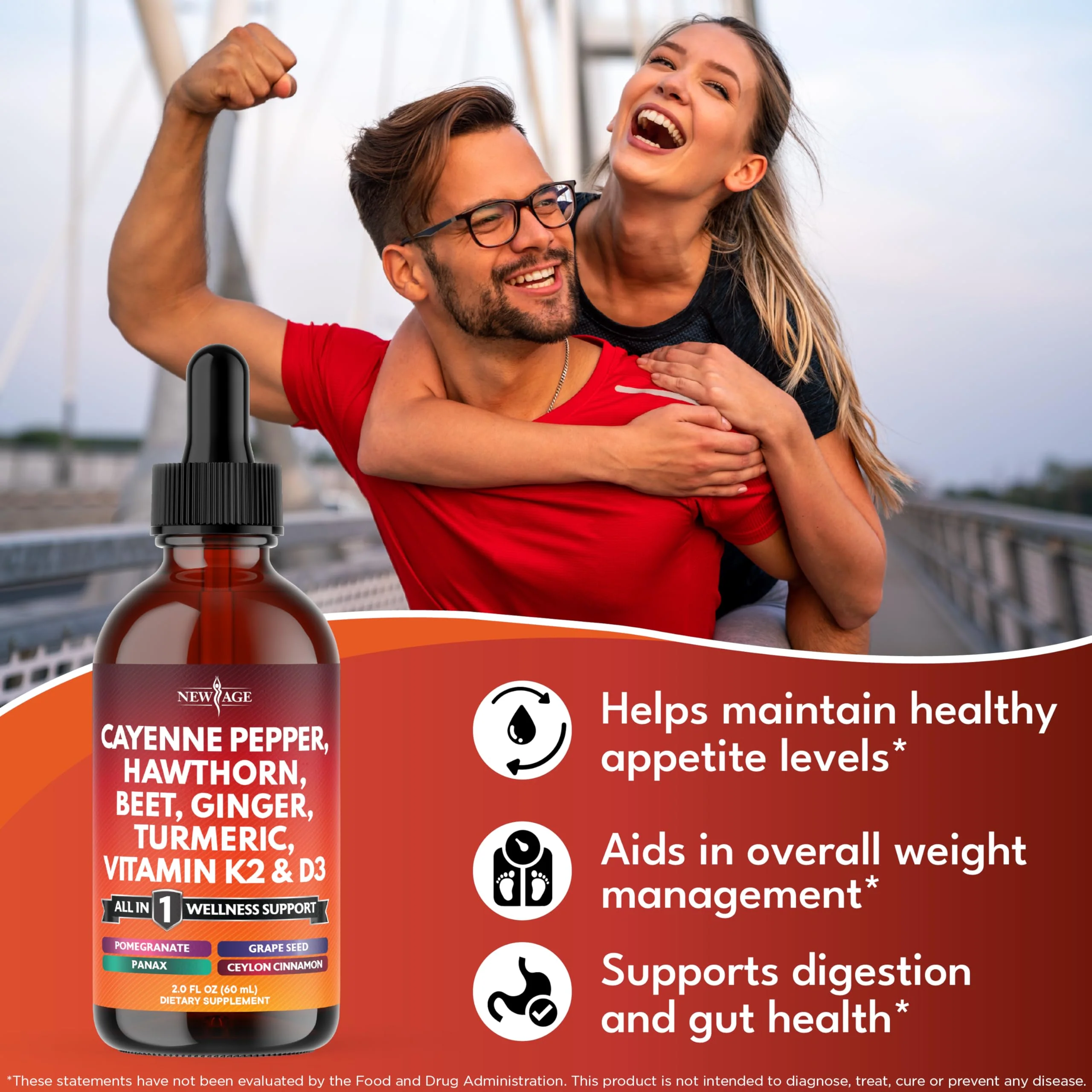 NEW AGE Cayenne Pepper Liquid Drops with Hawthorn Berry, D3 K2, Beet Root, Cinnamon, Turmeric, and Ginseng – 8 oz - Image 3
