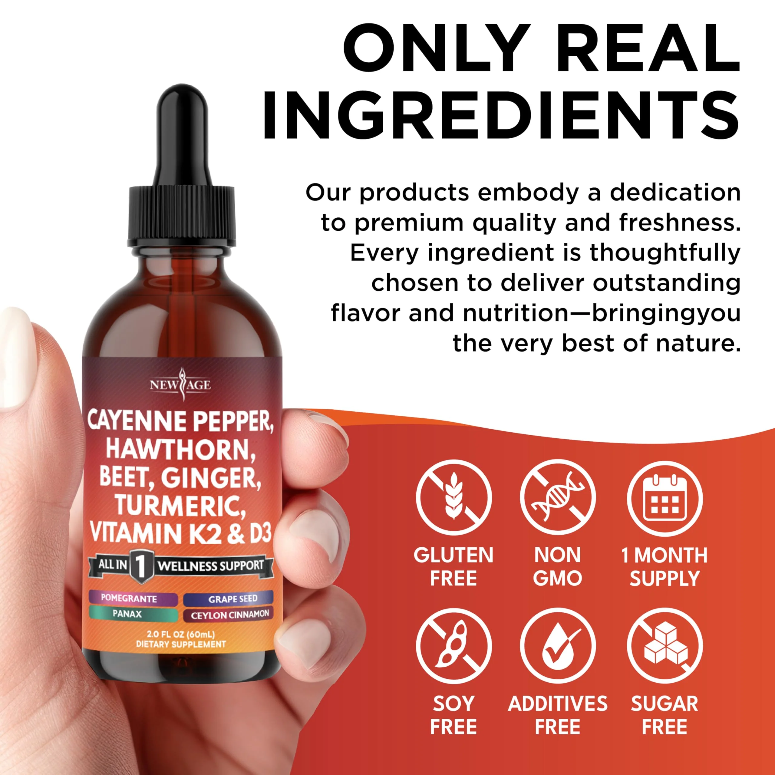 NEW AGE Cayenne Pepper Liquid Drops with Hawthorn Berry, D3 K2, Beet Root, Cinnamon, Turmeric, and Ginseng – 8 oz - Image 7
