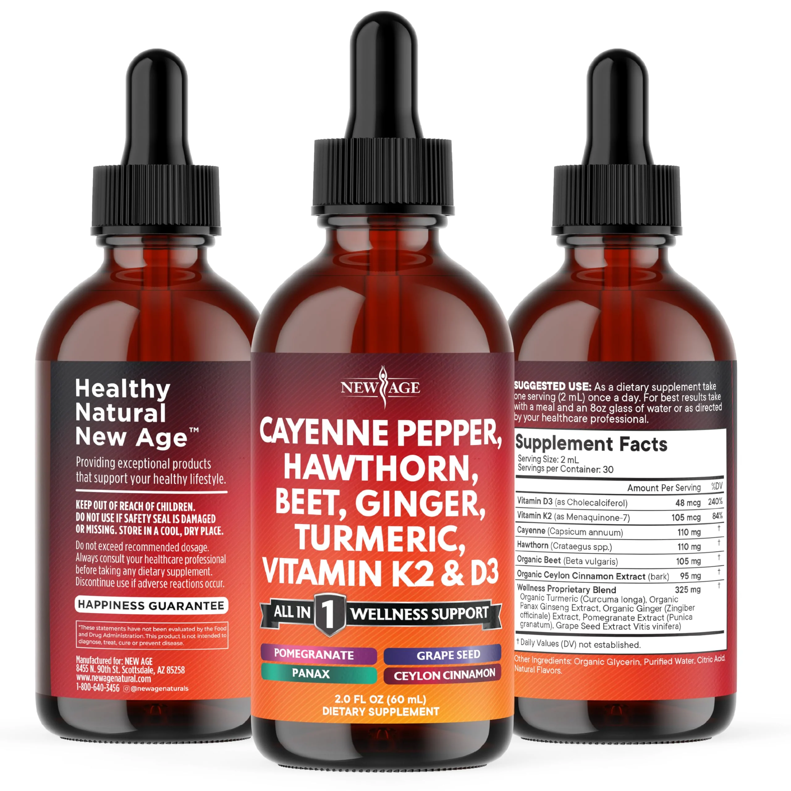 NEW AGE Cayenne Pepper Liquid Drops with Hawthorn Berry, D3 K2, Beet Root, Cinnamon, Turmeric, and Ginseng – 8 oz - Image 8