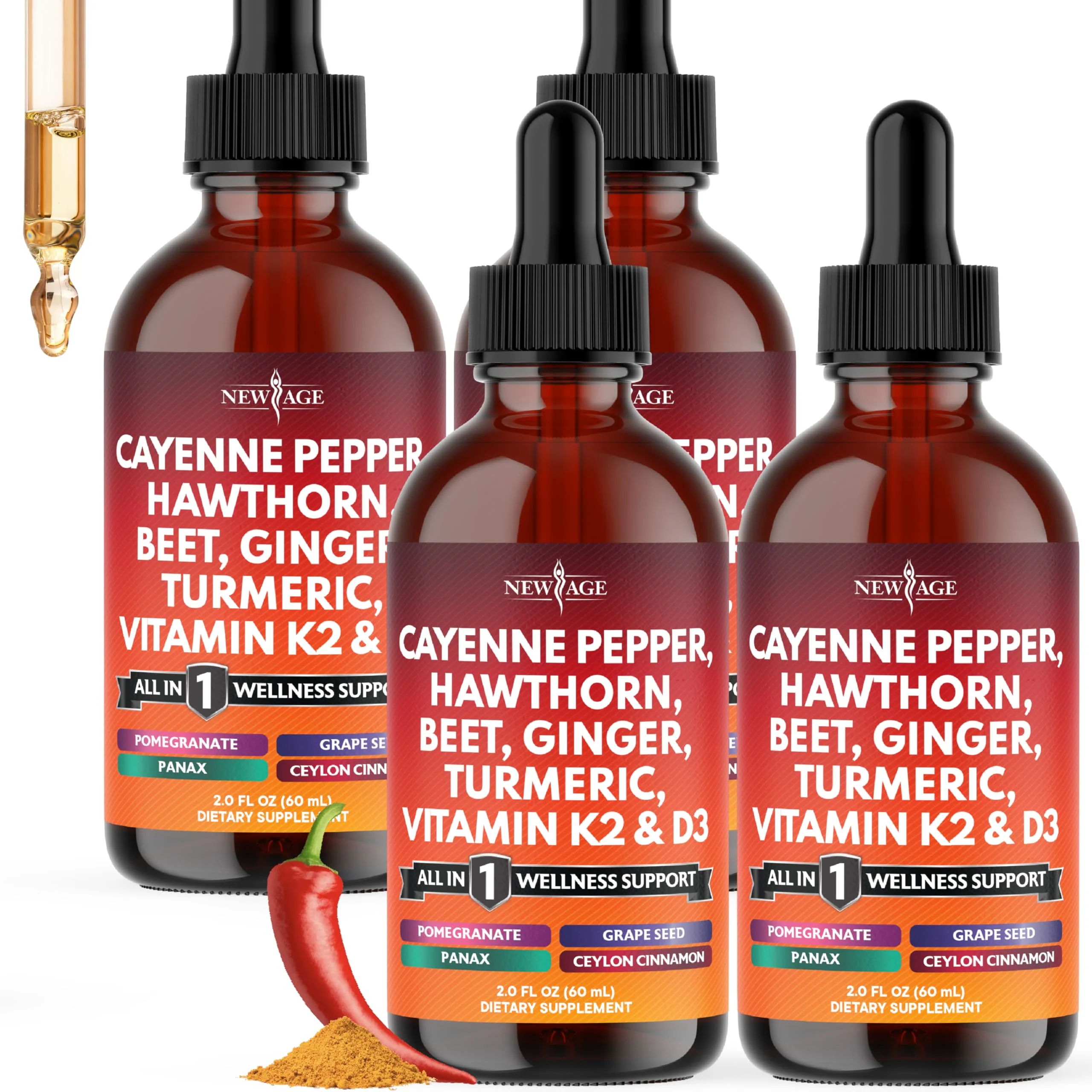 NEW AGE Cayenne Pepper Liquid Drops with Hawthorn Berry, D3 K2, Beet Root, Cinnamon, Turmeric, and Ginseng – 8 oz - Image 9