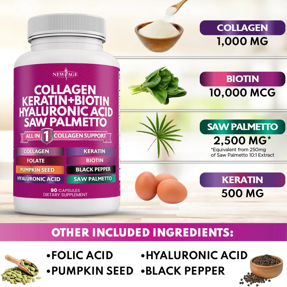 NEW AGE Collagen Pills with Biotin, Keratin & Hyaluronic Acid – 270 Count - Image 7