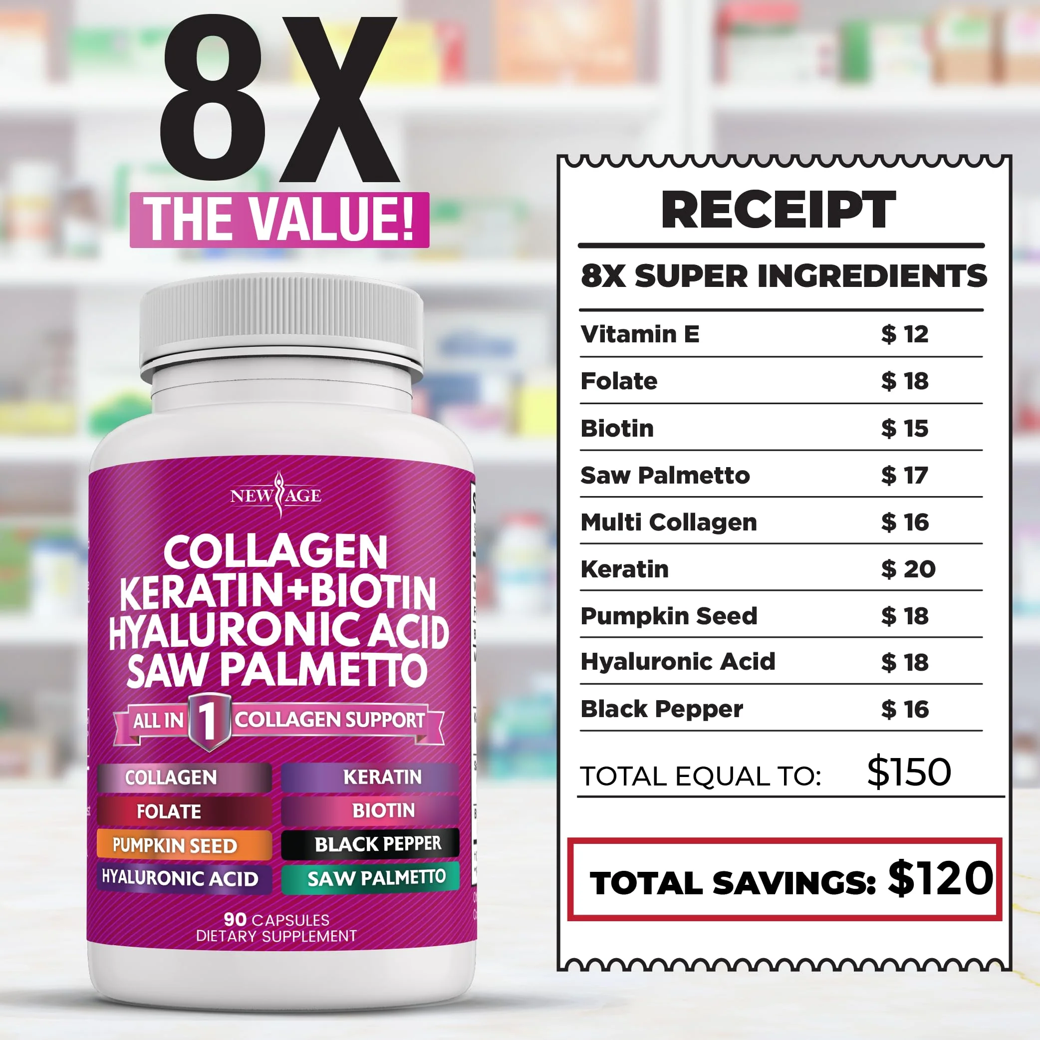 NEW AGE Collagen Pills with Biotin, Keratin & Hyaluronic Acid – 270 Count - Image 9