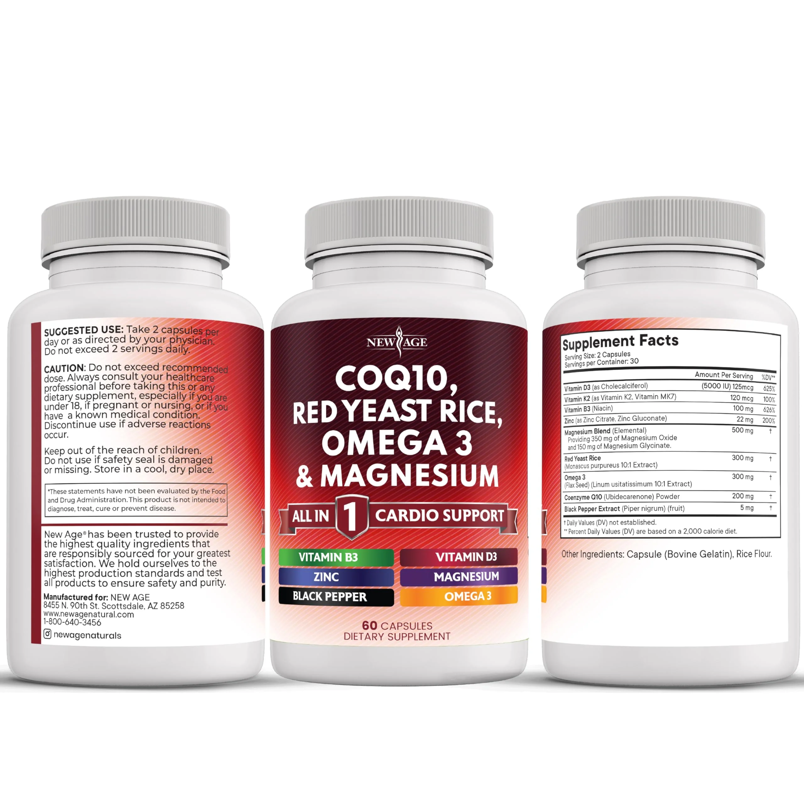 NEW AGE COQ10 200mg + Red Yeast Rice | Omega 3-6-9 Magnesium Complex | Vitamin K2 D3 | 180 Count - Image 12