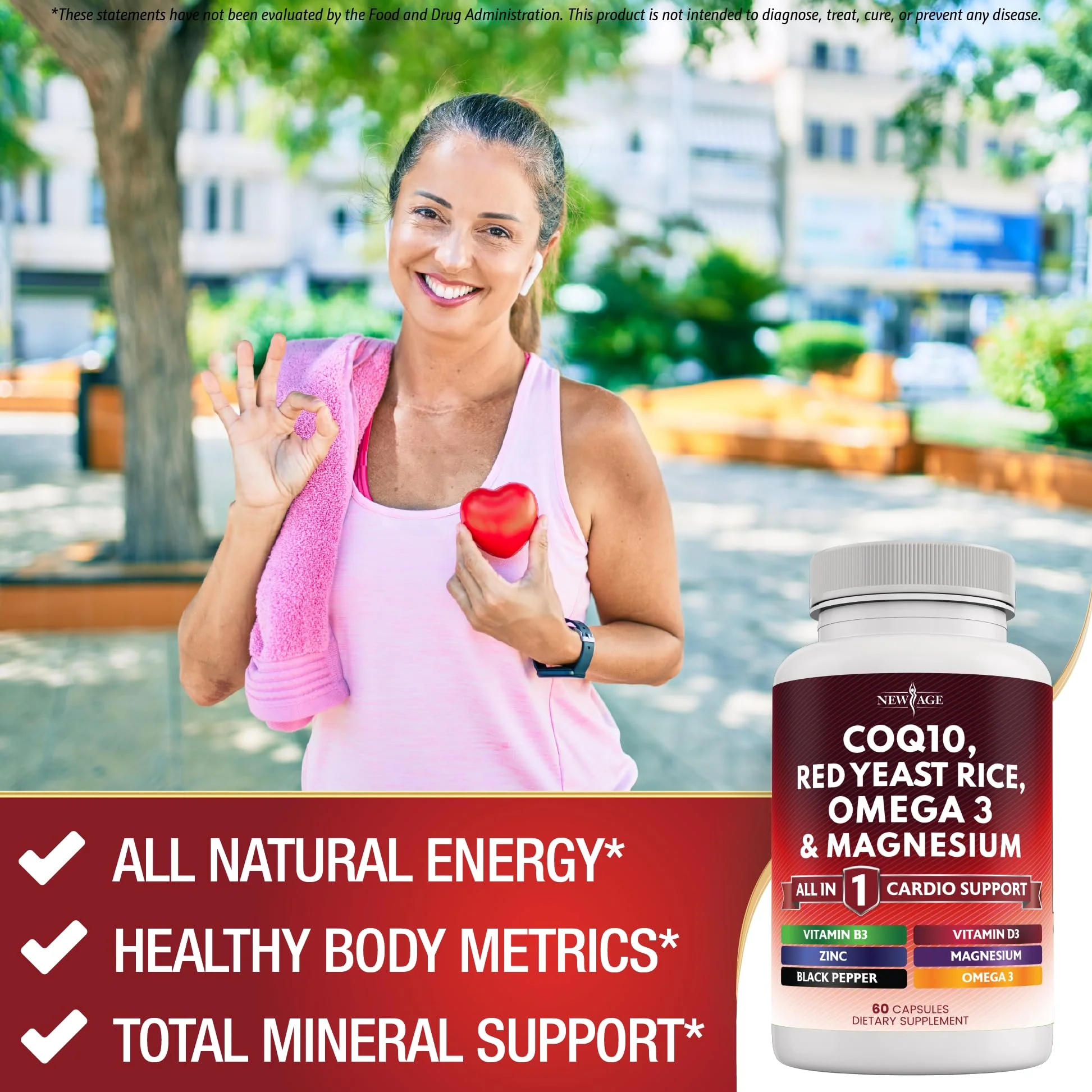 NEW AGE COQ10 200mg + Red Yeast Rice | Omega 3-6-9 Magnesium Complex | Vitamin K2 D3 | 180 Count - Image 3
